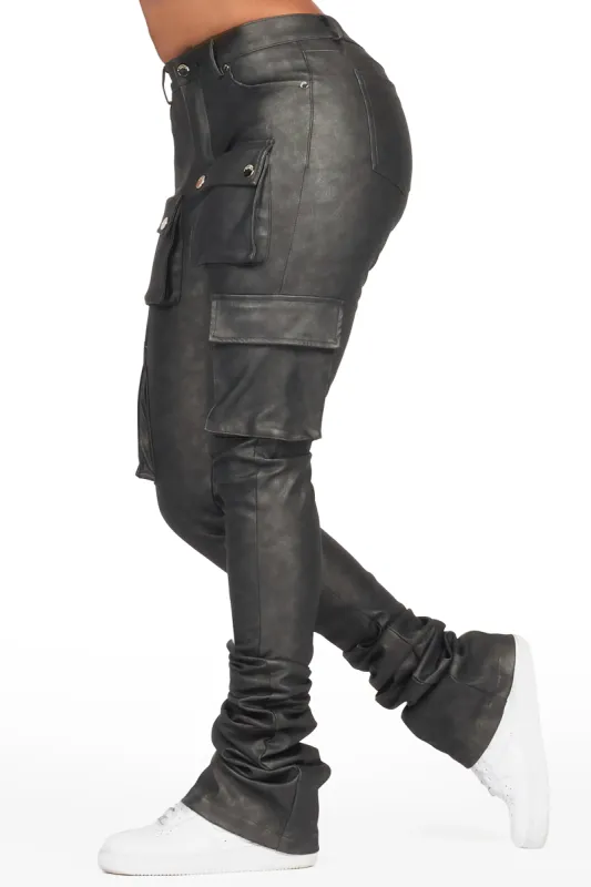 Kiedra Black Cargo Super Stacked PU Pant sold by Rockstar Original