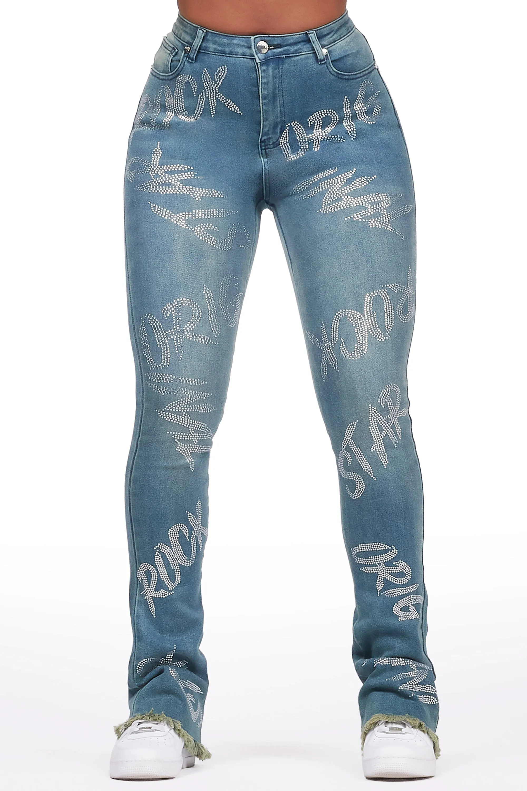 Chequea Tinted Dark Wash Stacked Flare Jean sold by Rockstar Original