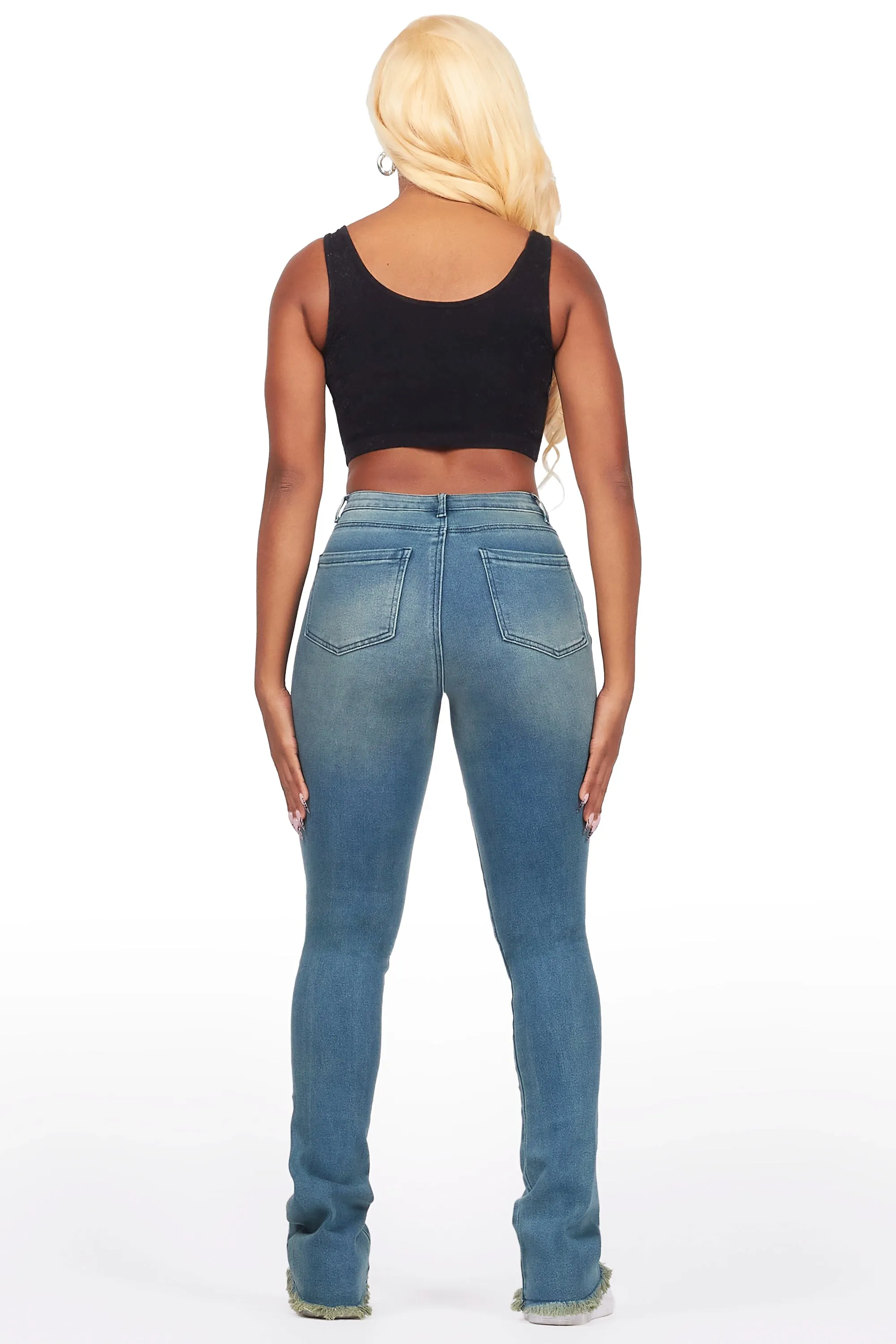 Chequea Tinted Dark Wash Stacked Flare Jean sold by Rockstar Original product image thumbnail 5