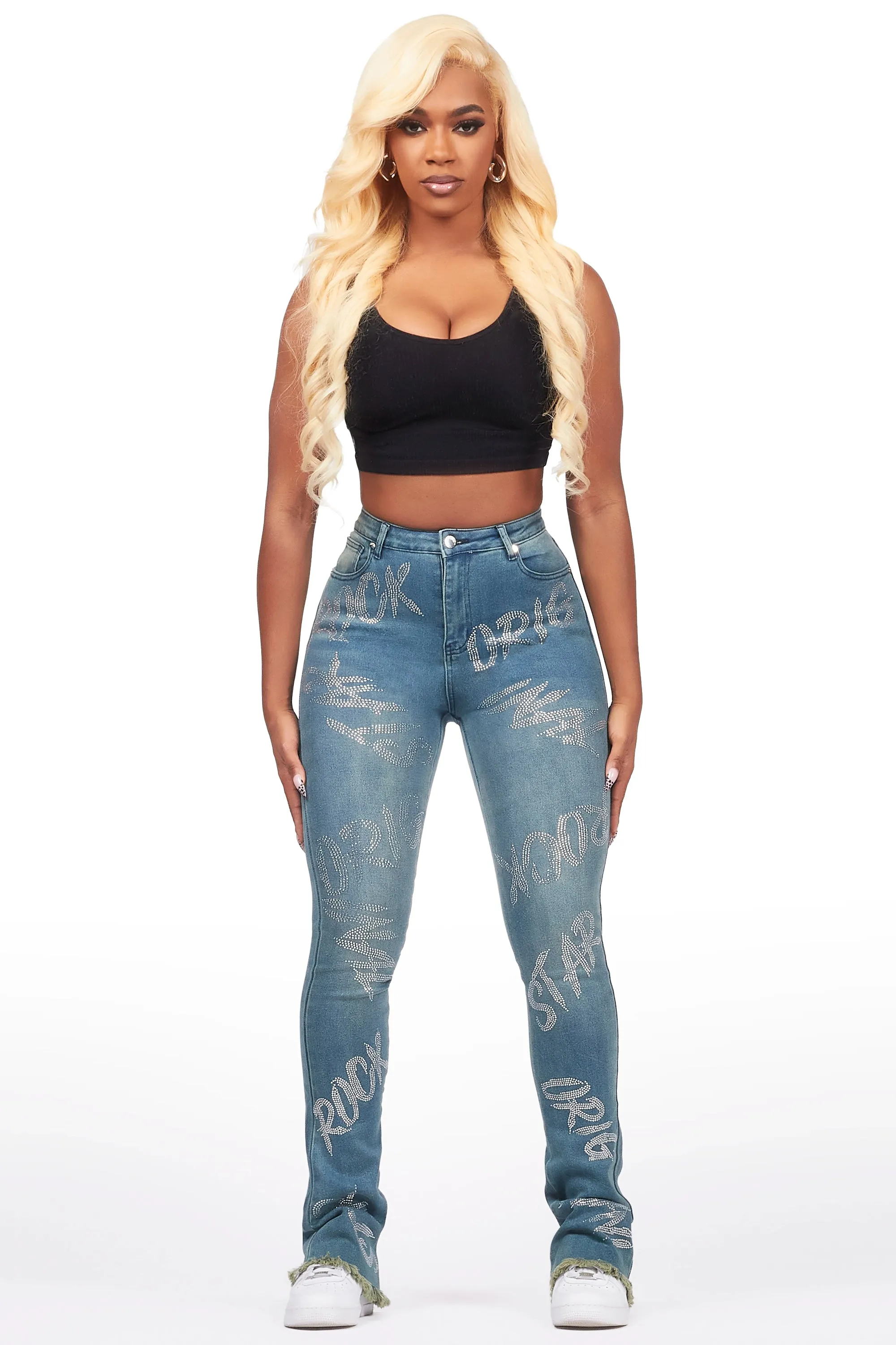 Chequea Tinted Dark Wash Stacked Flare Jean sold by Rockstar Original product image thumbnail 2