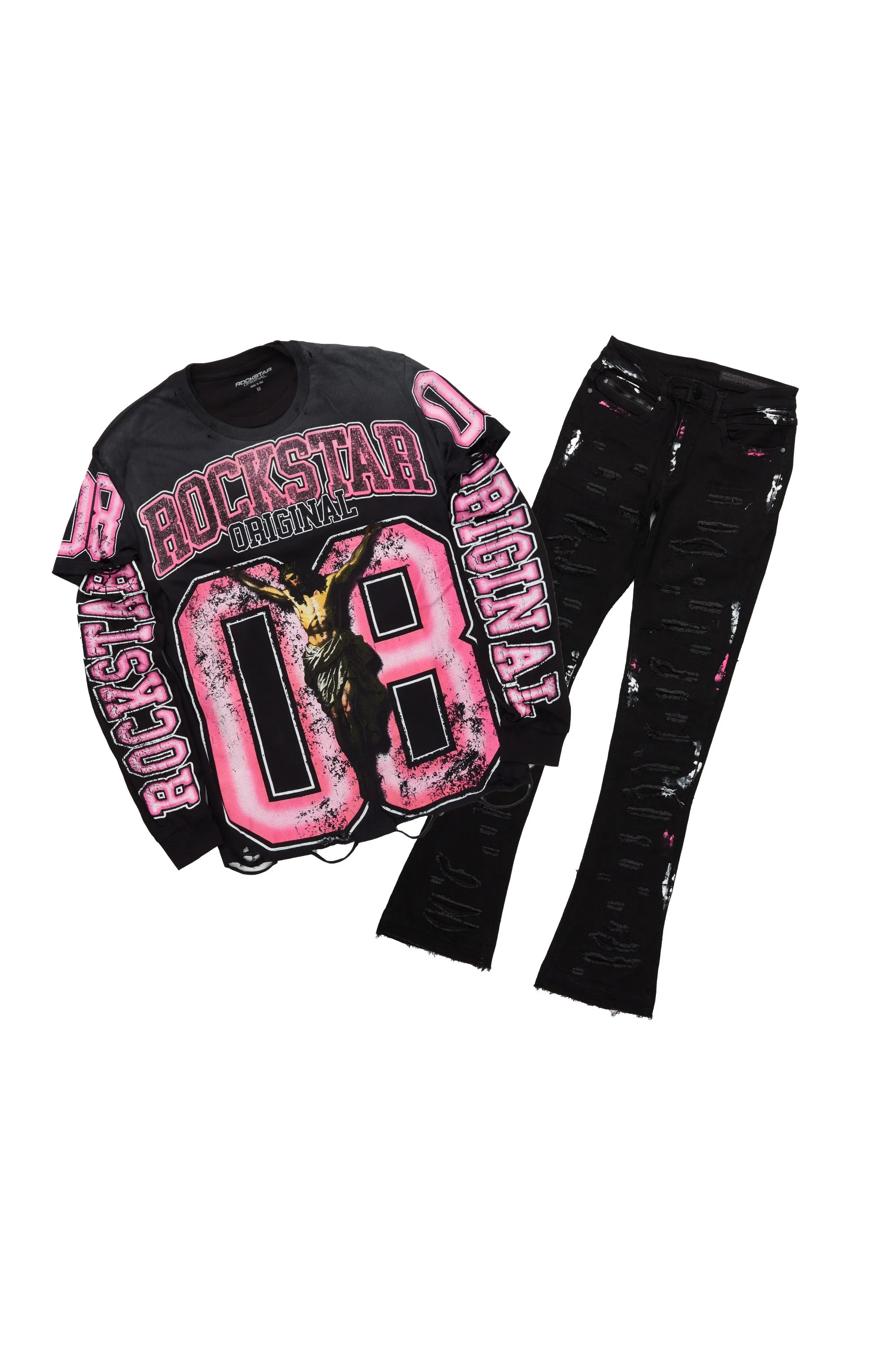 Fields Black Double Layer T-Shirt/Stacked Flare Jean Bundle sold by Rockstar Original