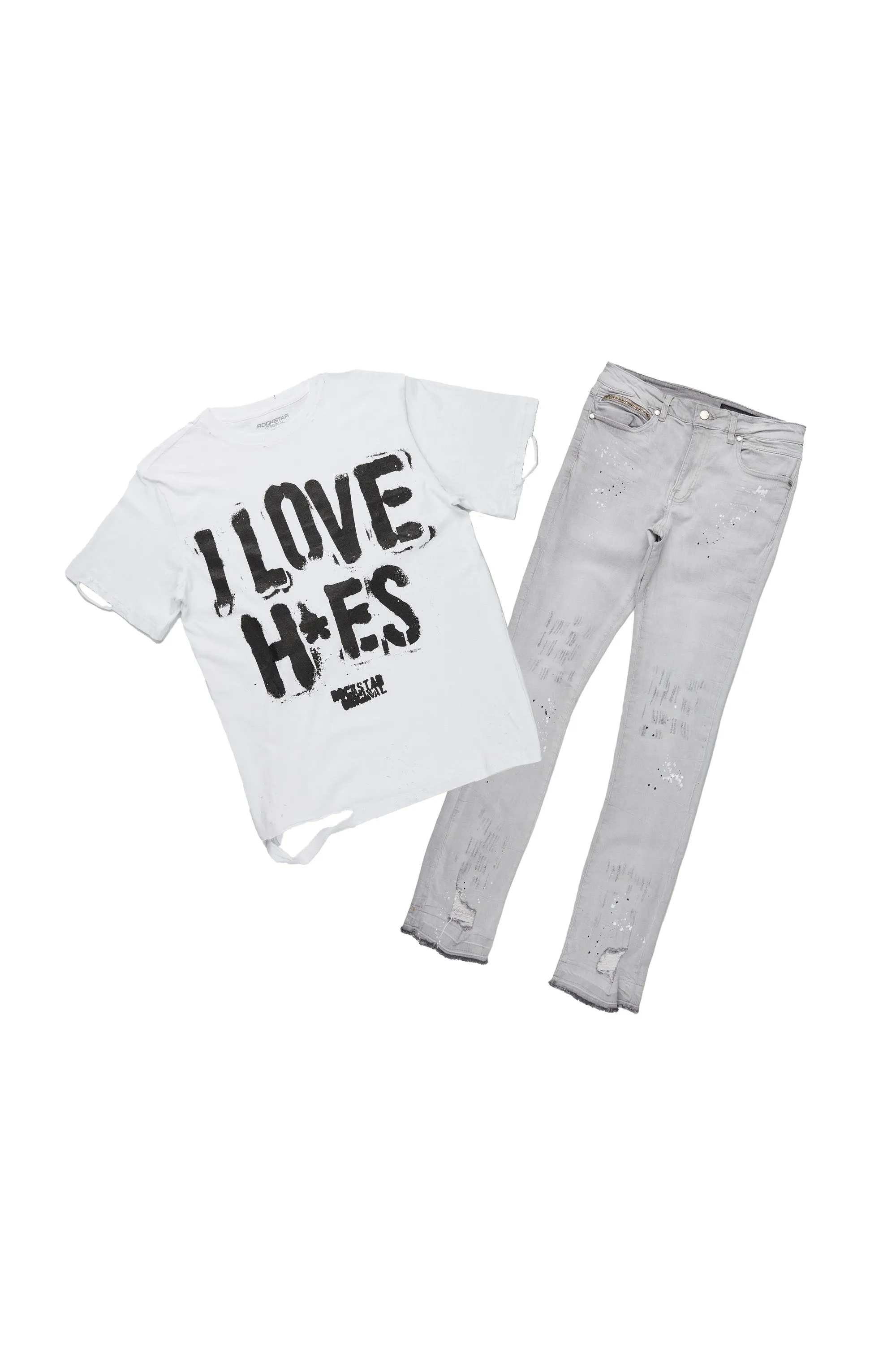 Banyan White T-Shirt/Stacked Flare Jean Set sold by Rockstar Original