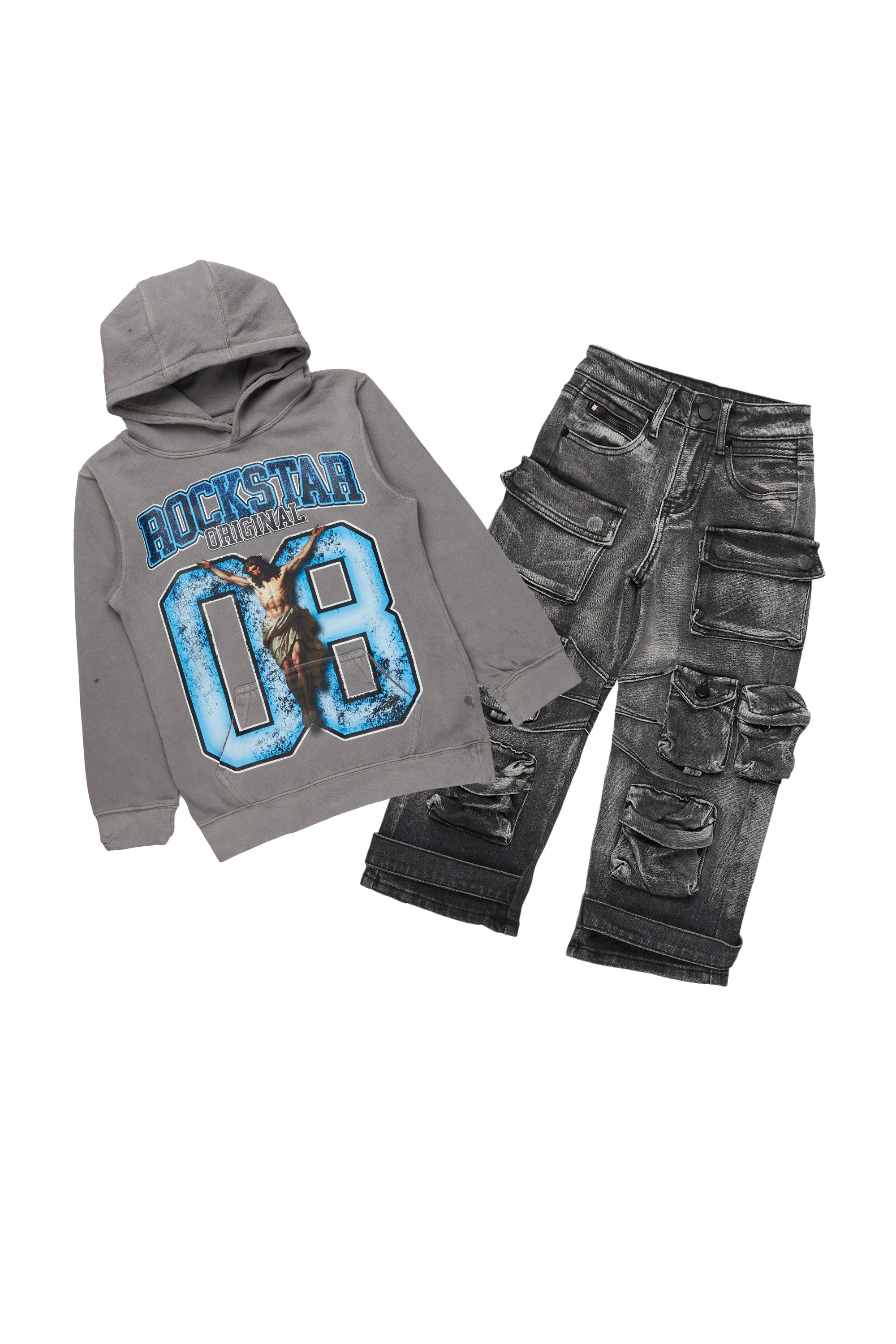 Boys Fields Vintage Grey Hoodie/Baggy Fit Jean Set sold by Rockstar Original
