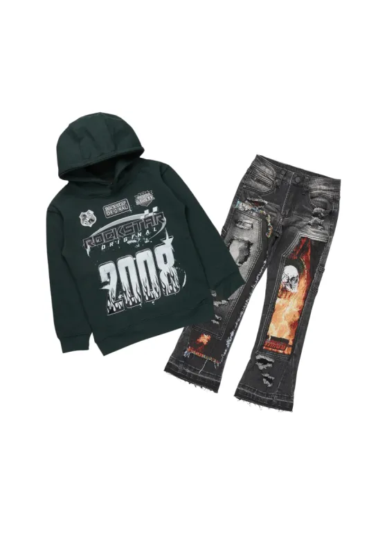 Boys Amos Dark Green Hoodie/Baggy Fit Jean Set sold by Rockstar Original