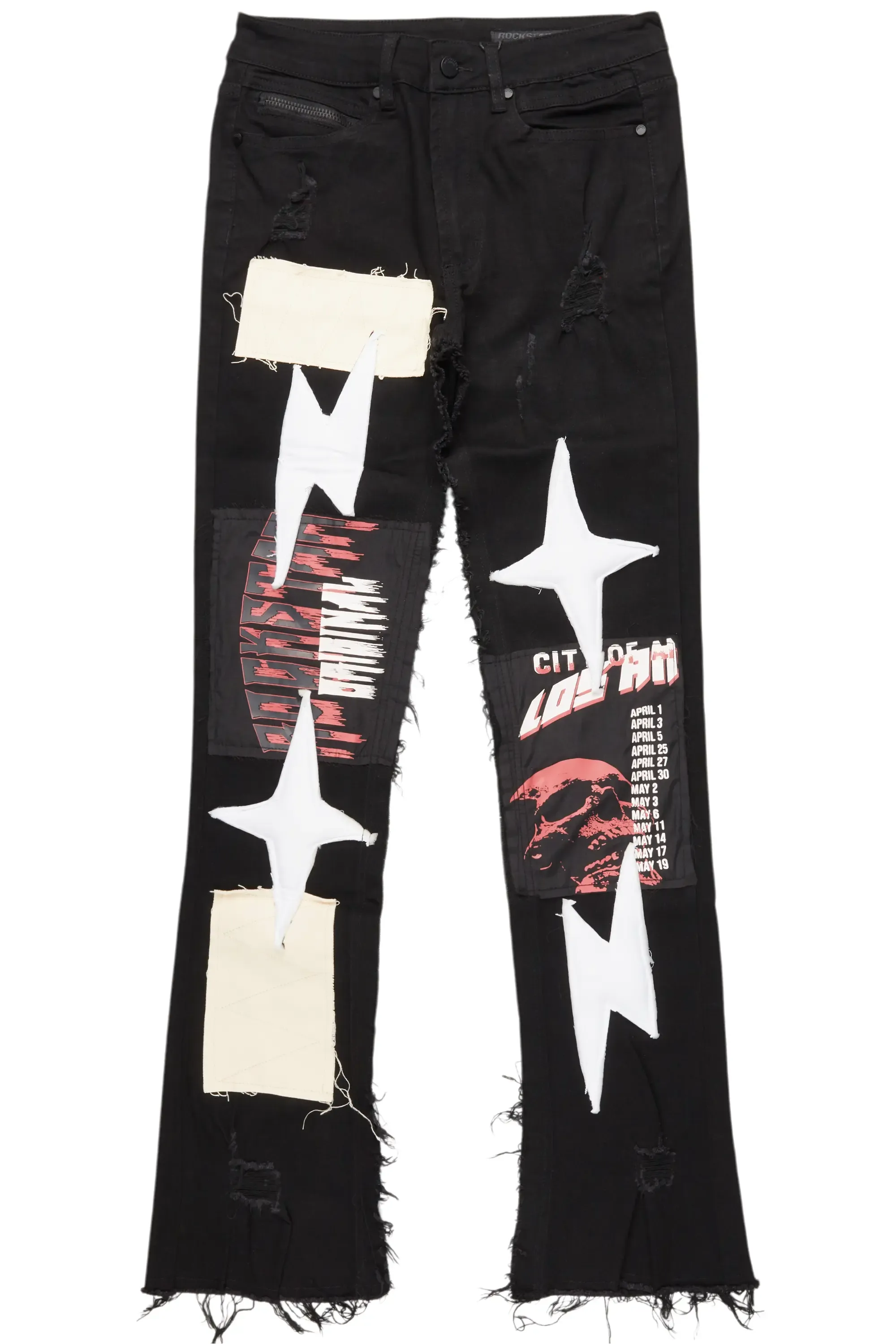 Vinson Black Patchwork Stacked Flare Jean sold by Rockstar Original