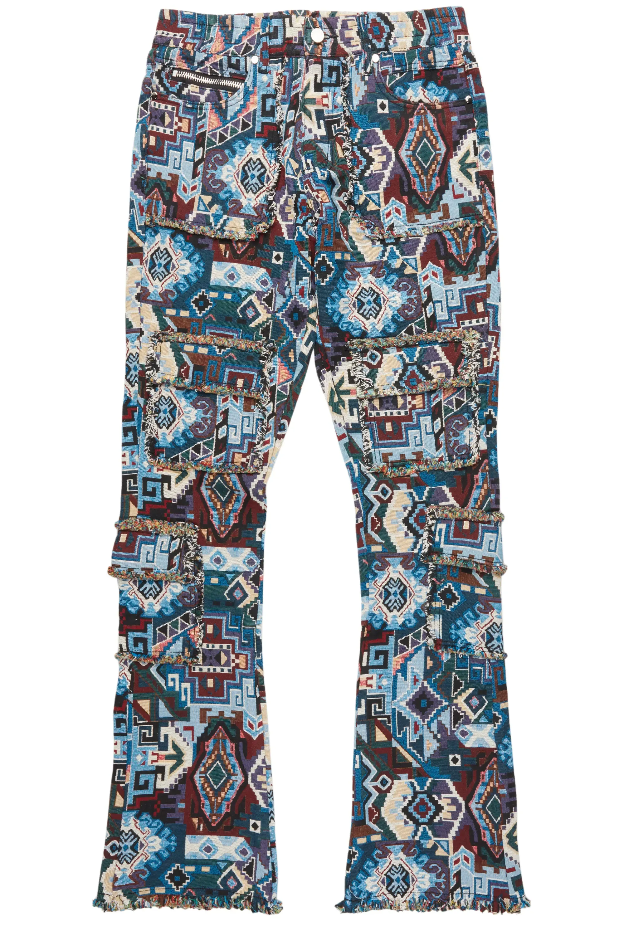 Tayami Tapestry Blue Cargo Stacked Flare Jean sold by Rockstar Original