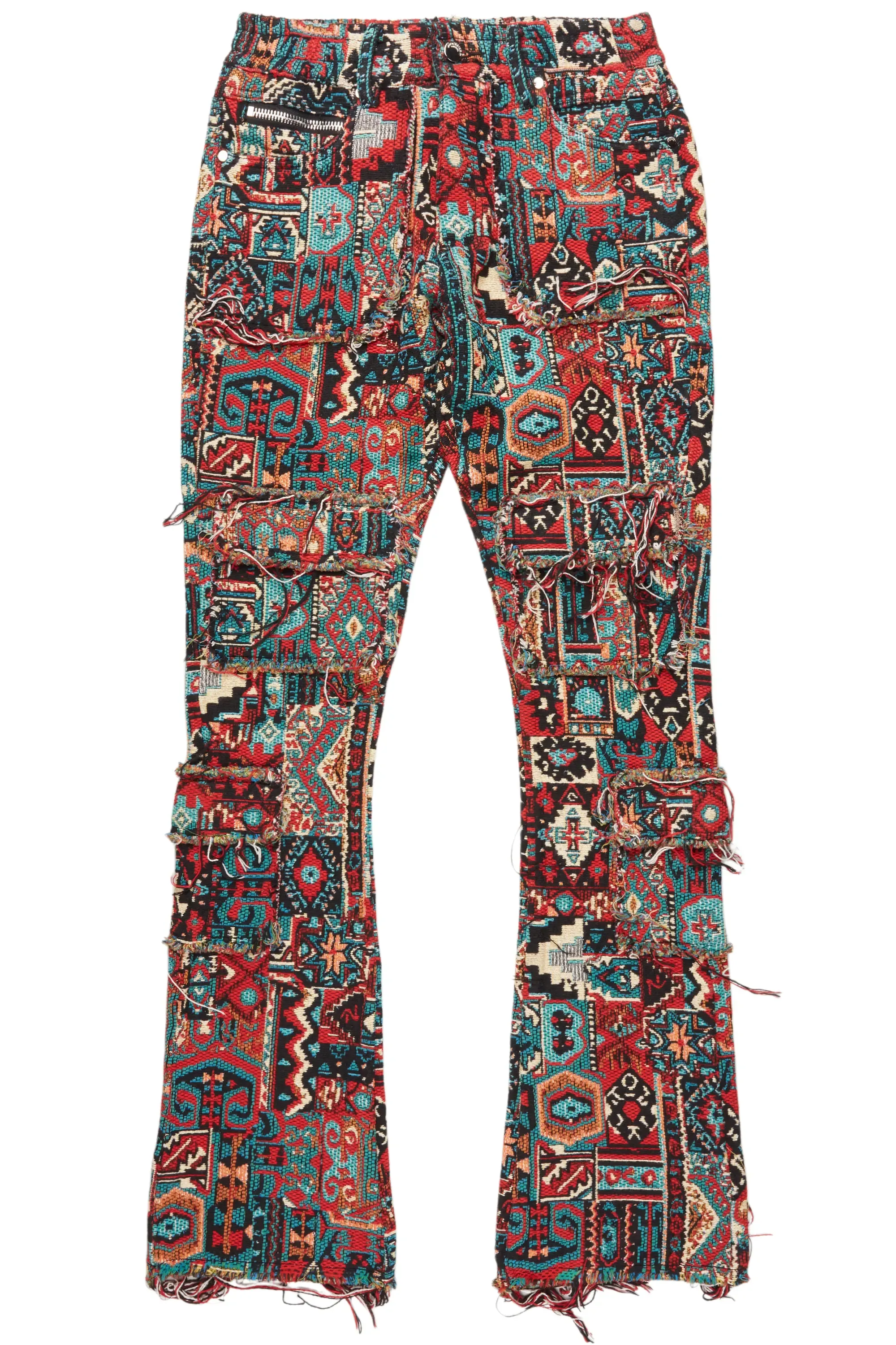 Tayami Tapestry Aqua Cargo Stacked Flare Jean sold by Rockstar Original