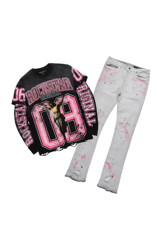 Fields Black Double Layer T-Shirt/Stacked Flare Jean Set sold by Rockstar Original