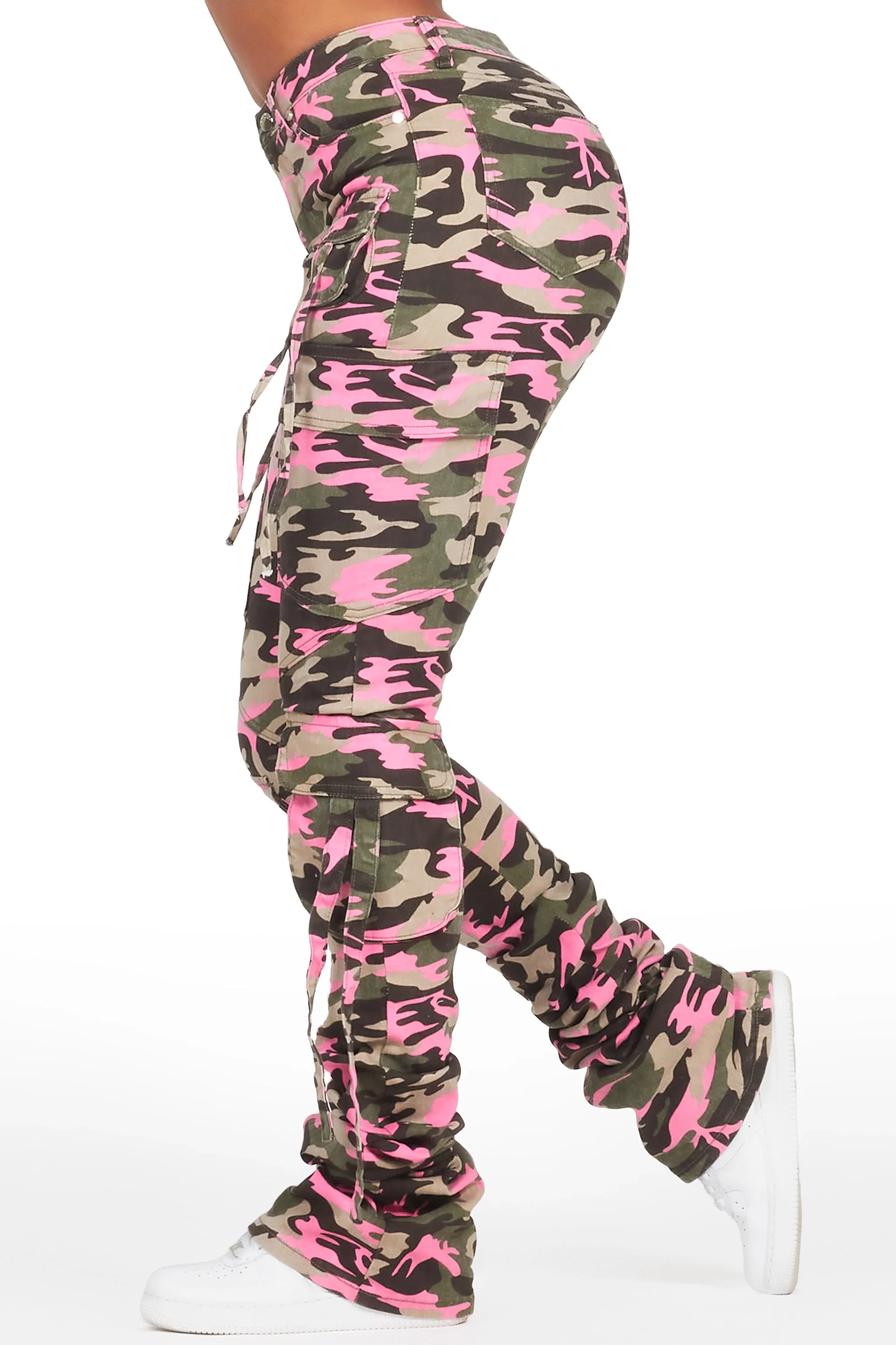 Rakesha Pink/Green Camo Cargo Super Stacked Jean sold by Rockstar Original product image thumbnail 4