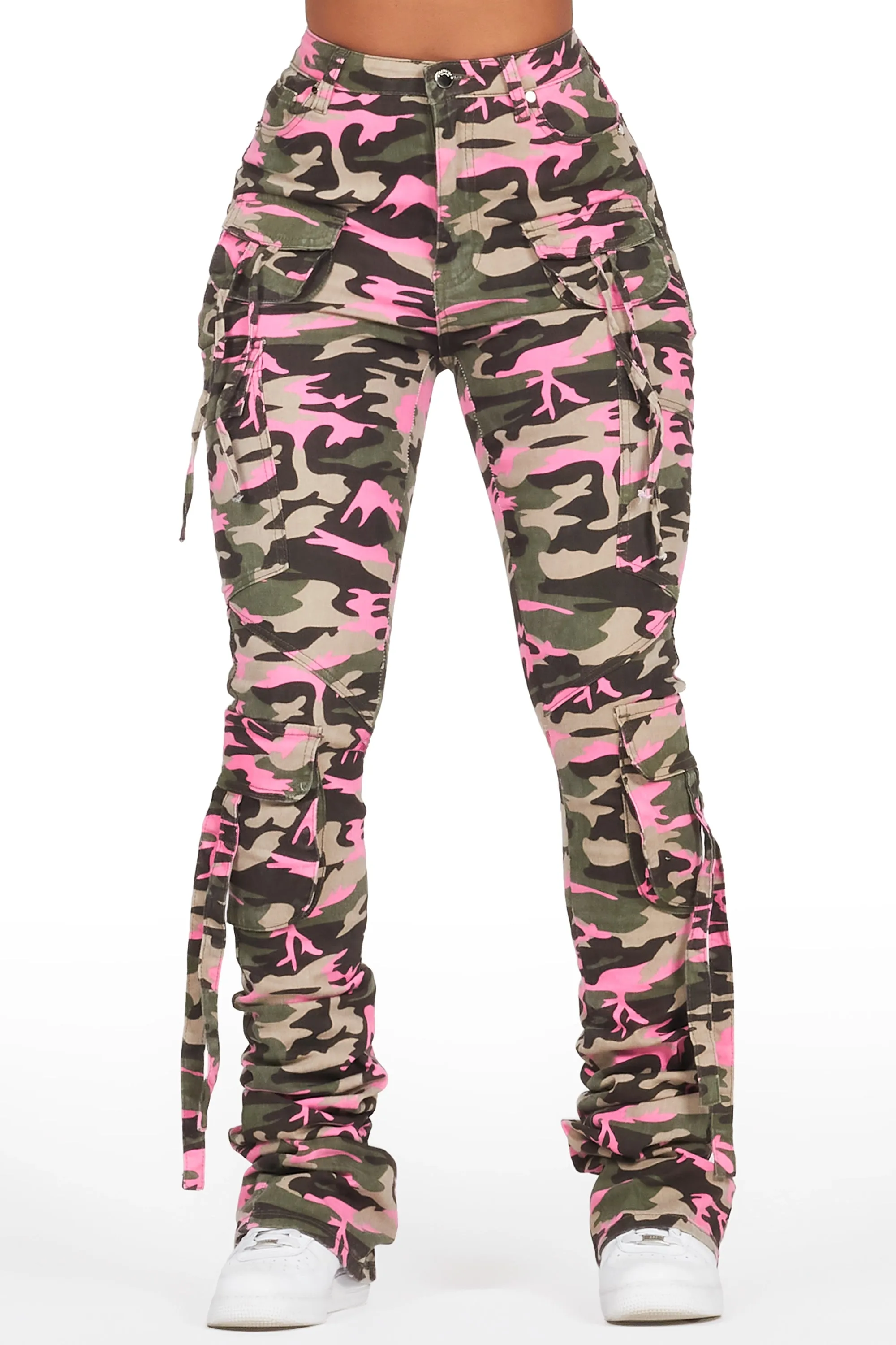 Rakesha Pink/Green Camo Cargo Super Stacked Jean sold by Rockstar Original