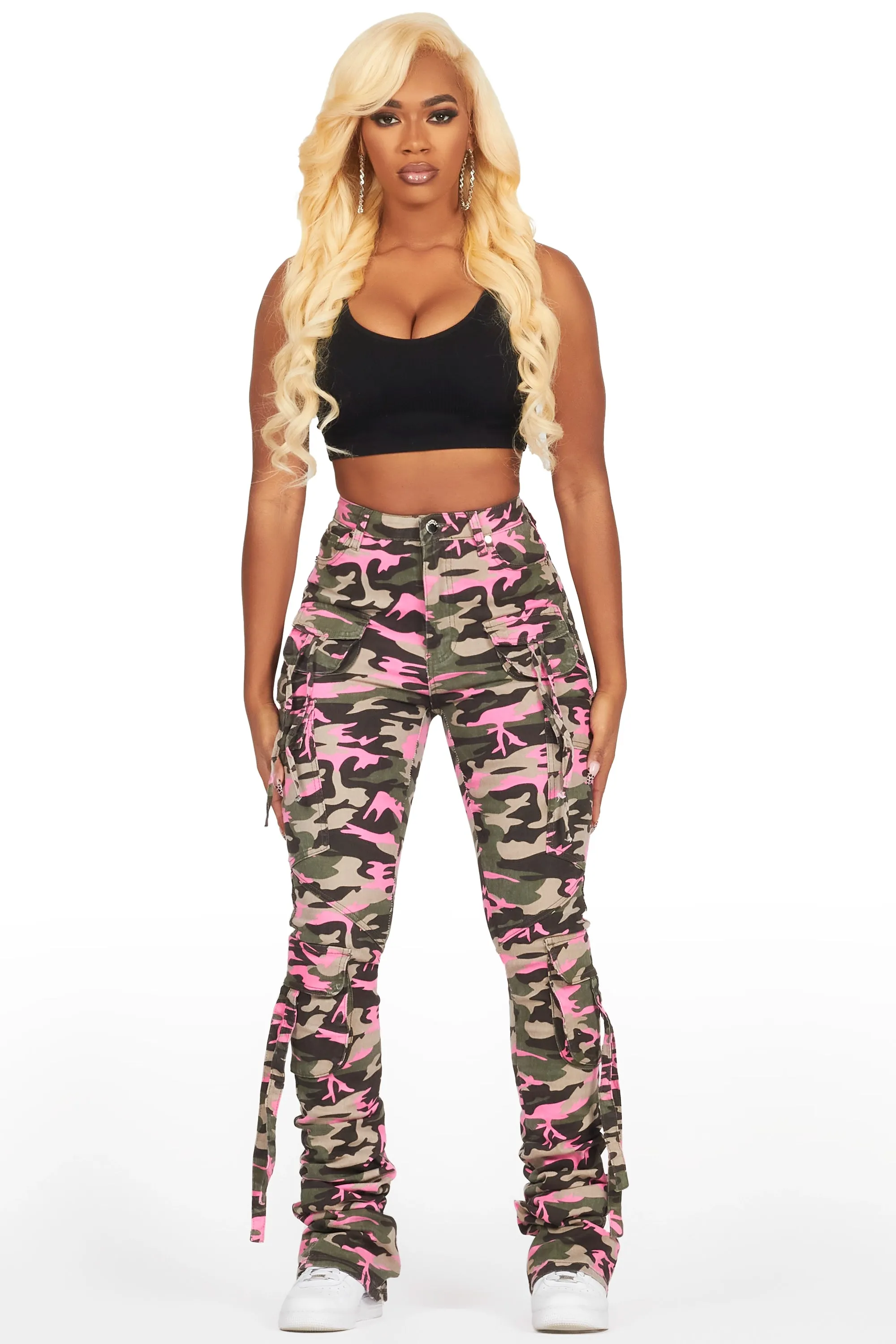 Rakesha Pink/Green Camo Cargo Super Stacked Jean sold by Rockstar Original product image thumbnail 2