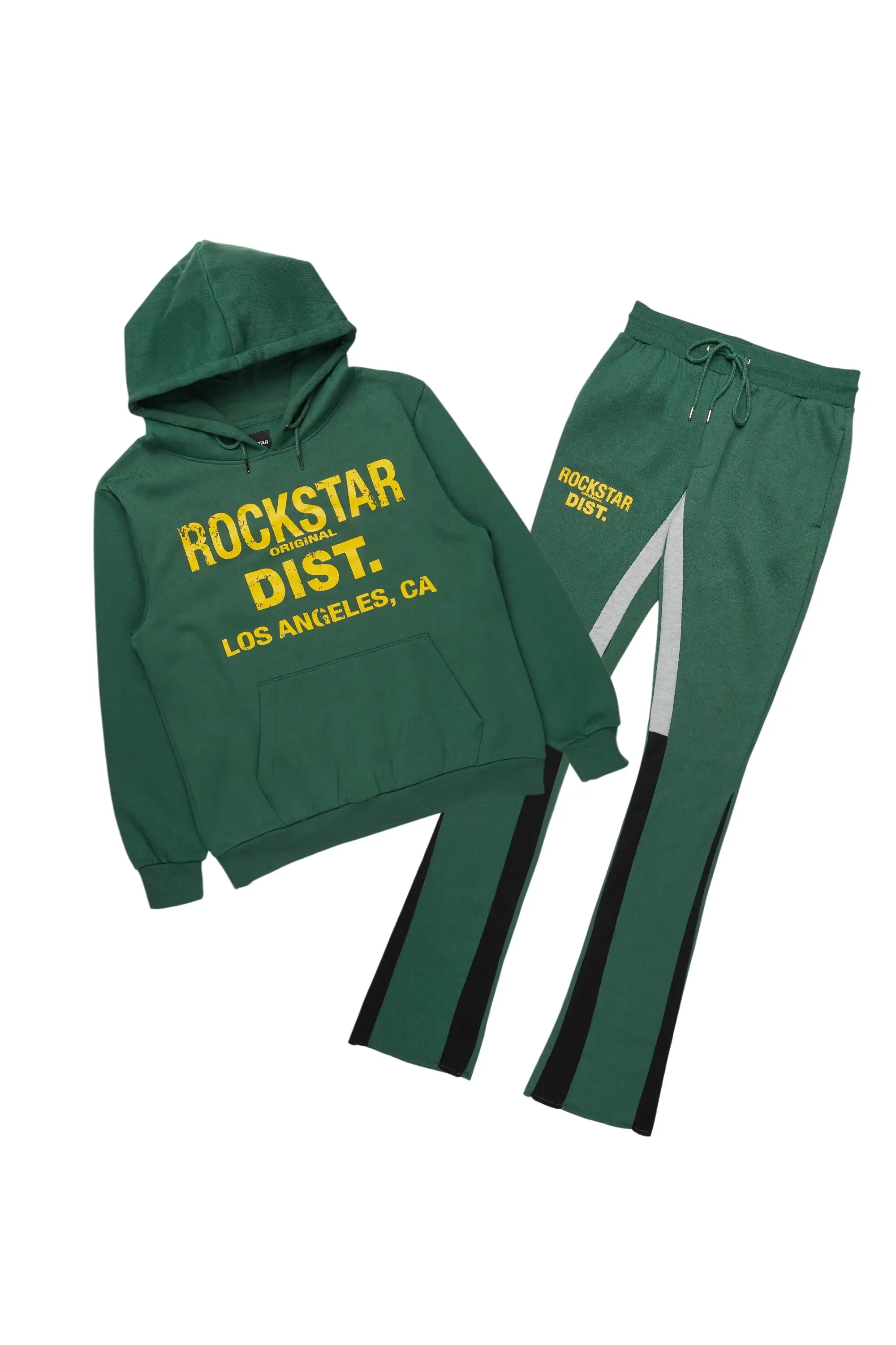 Lake Green/Yellow Hoodie/Stacked Flare Track Pant Set sold by Rockstar Original