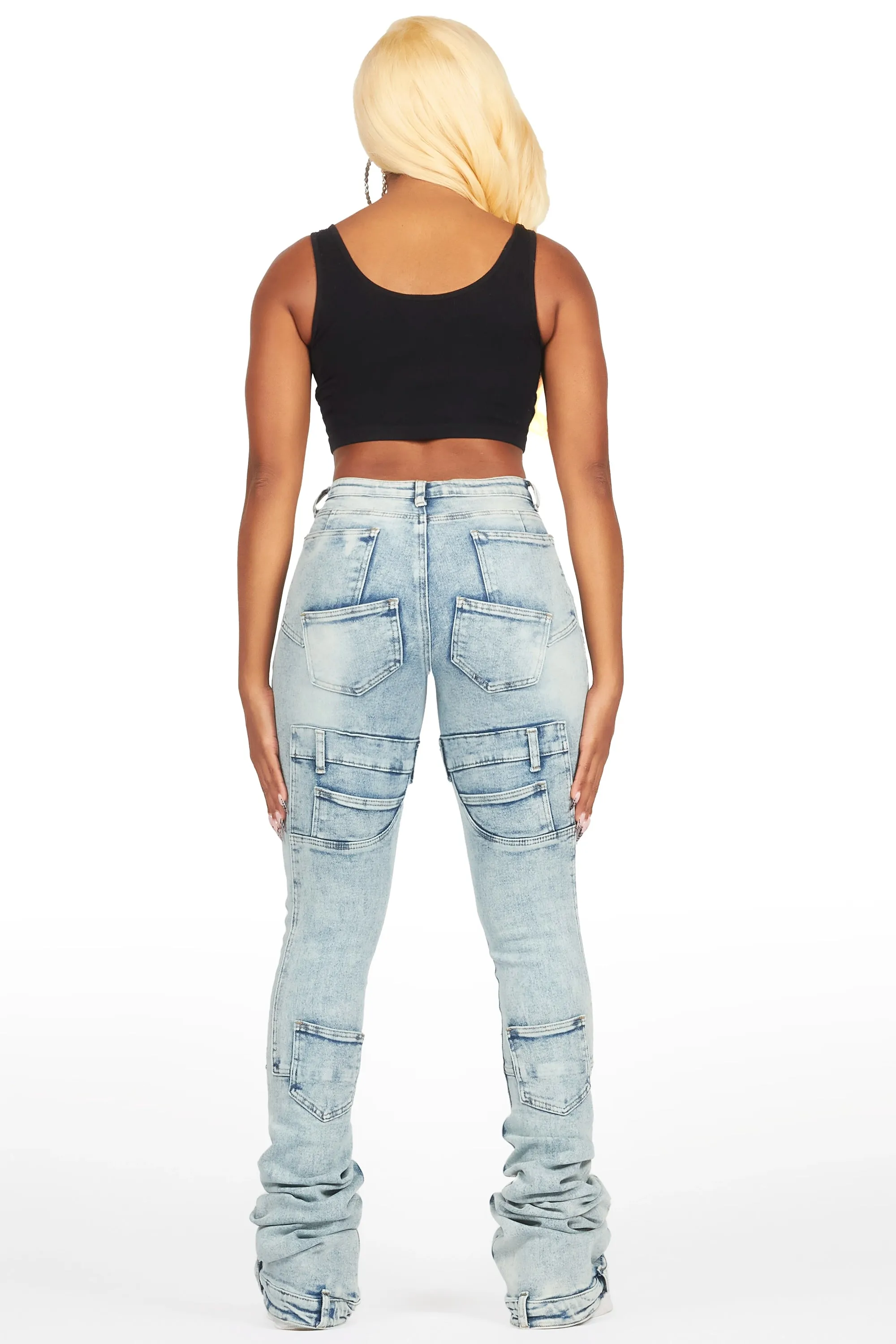 Vicky Light Wash Rhinestone Super Stacked Jean sold by Rockstar Original product image thumbnail 5