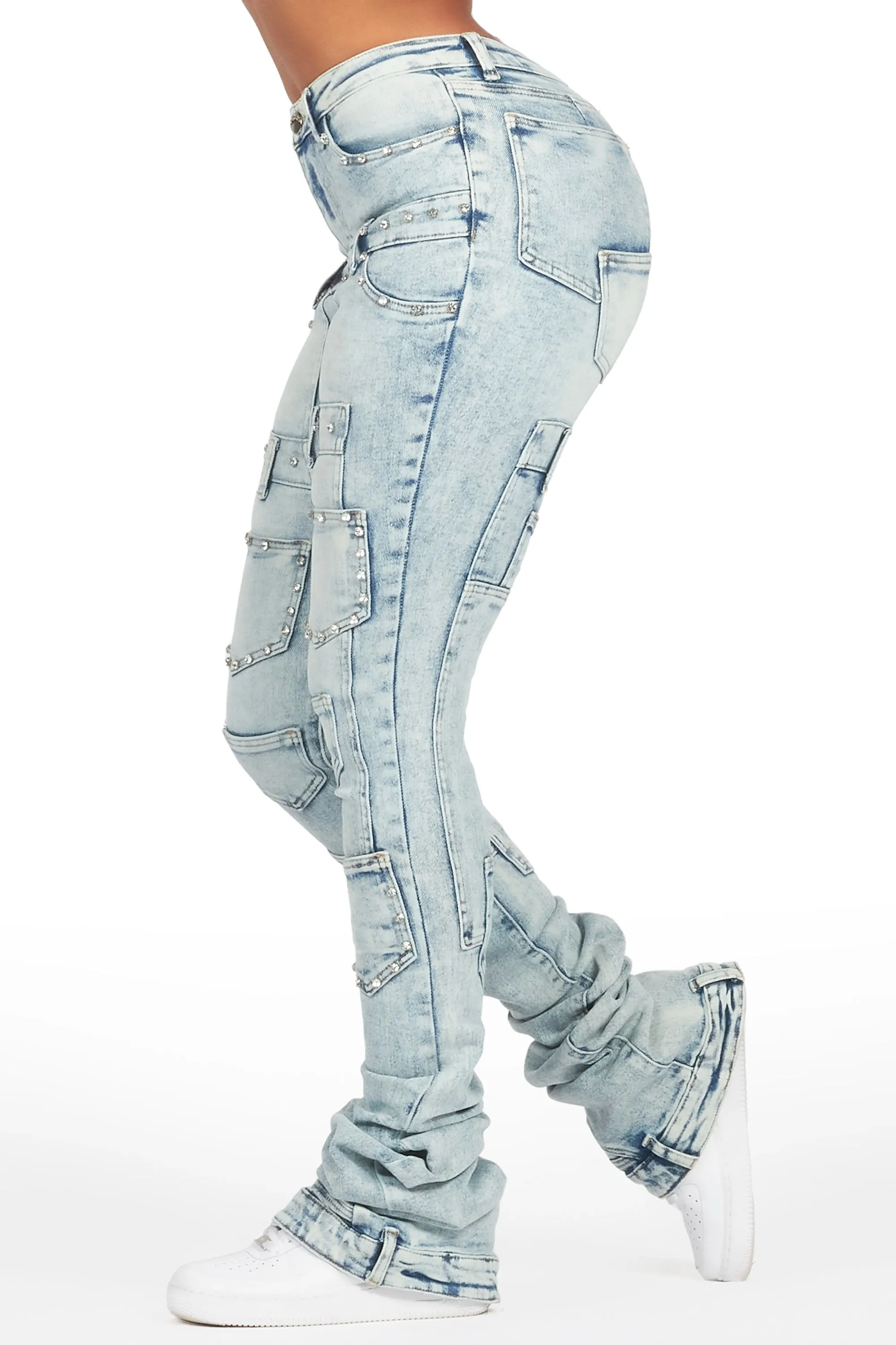 Vicky Light Wash Rhinestone Super Stacked Jean sold by Rockstar Original product image thumbnail 3