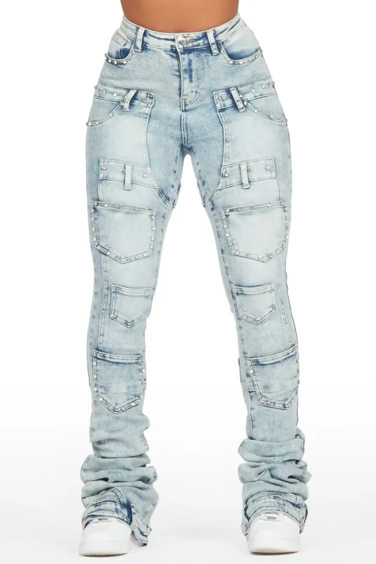 Vicky Light Wash Rhinestone Super Stacked Jean sold by Rockstar Original