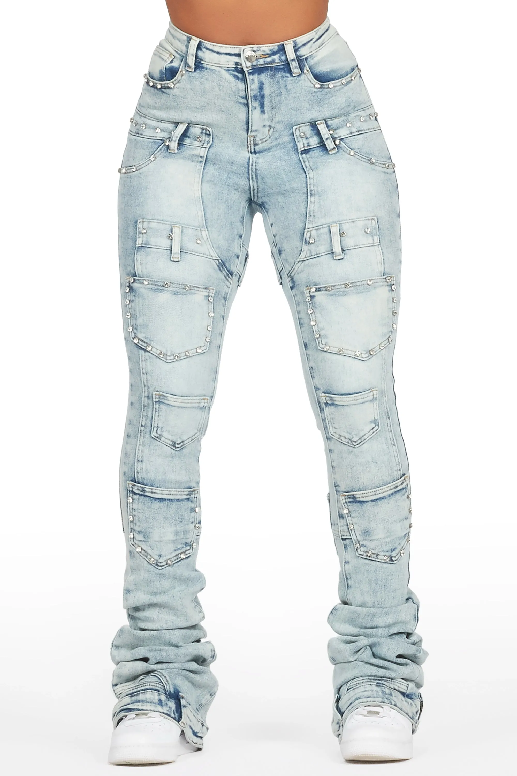 Vicky Light Wash Rhinestone Super Stacked Jean sold by Rockstar Original