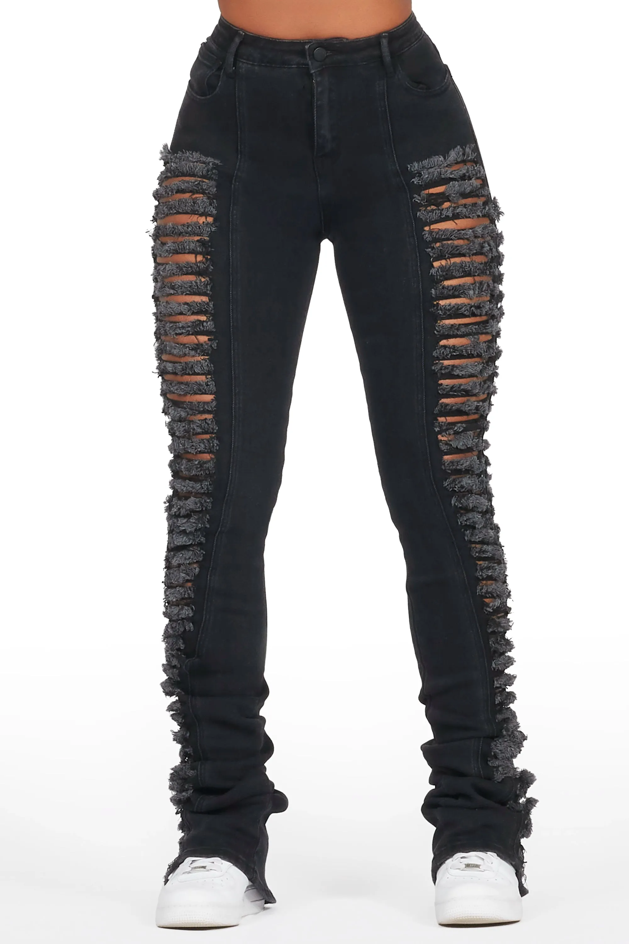 Erielle Black Mega Distressed Super Stacked Jean sold by Rockstar Original