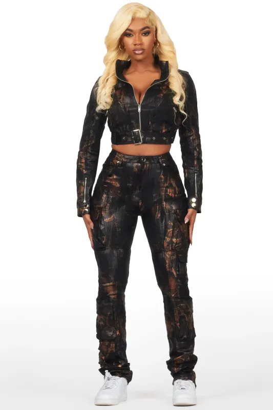 Nakedra Black Snakeskin Skinny Stacked PU Pant sold by Rockstar Original