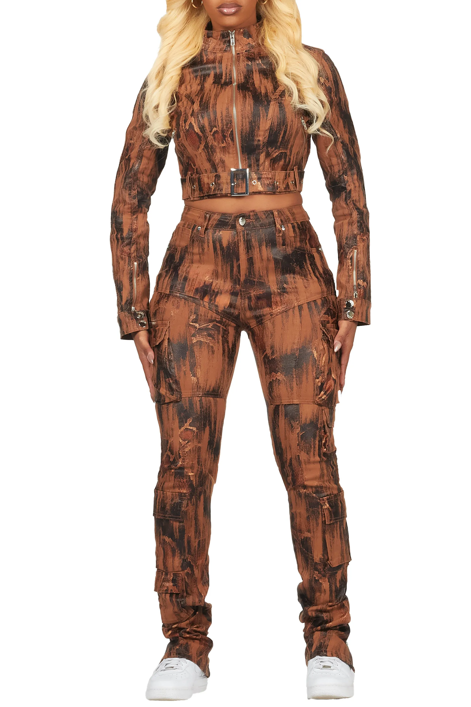 Nakedra Brown Snakeskin Skinny Stacked PU Pant sold by Rockstar Original product image thumbnail 2