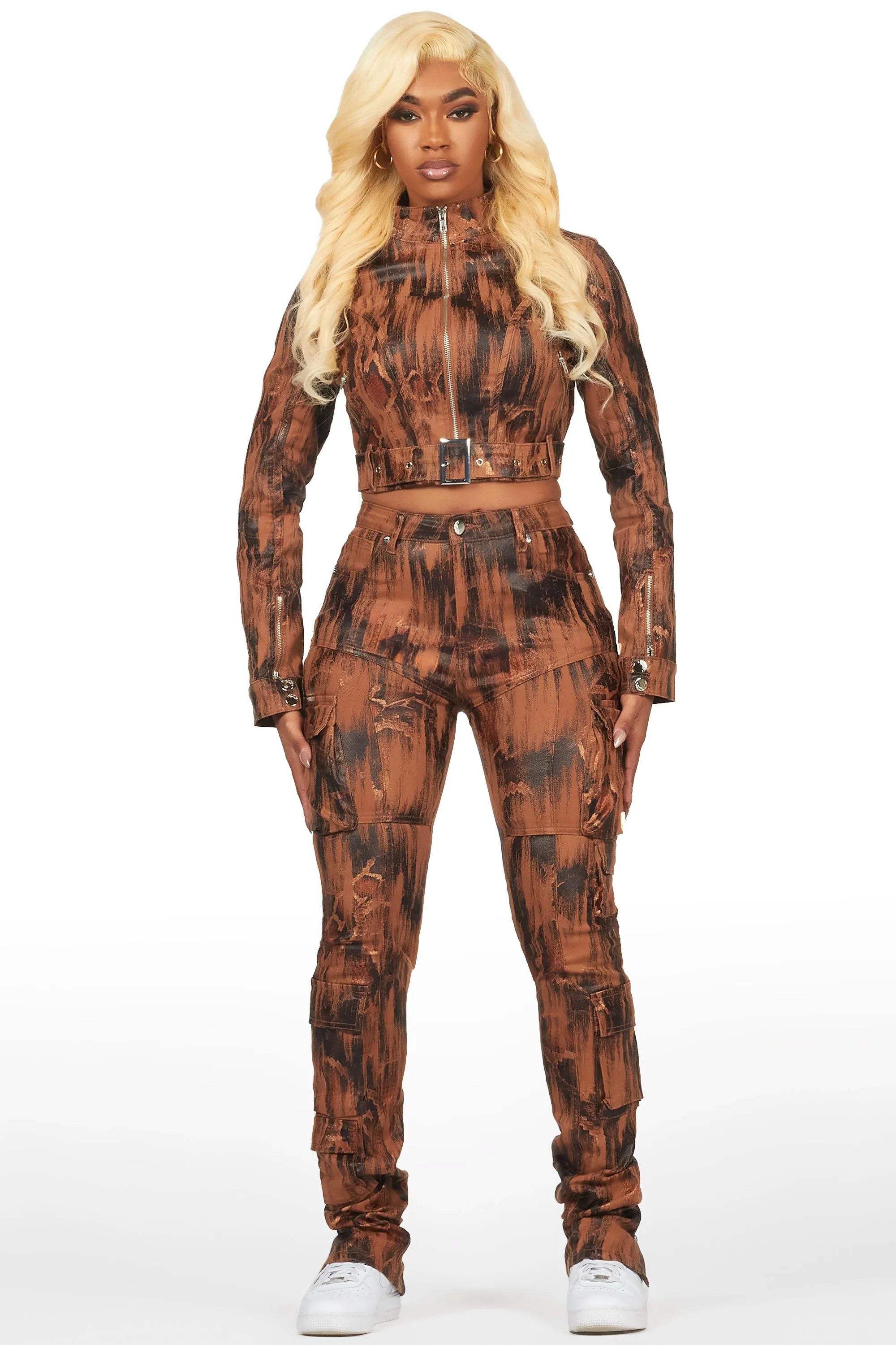Nakedra Brown Snakeskin Skinny Stacked PU Pant sold by Rockstar Original