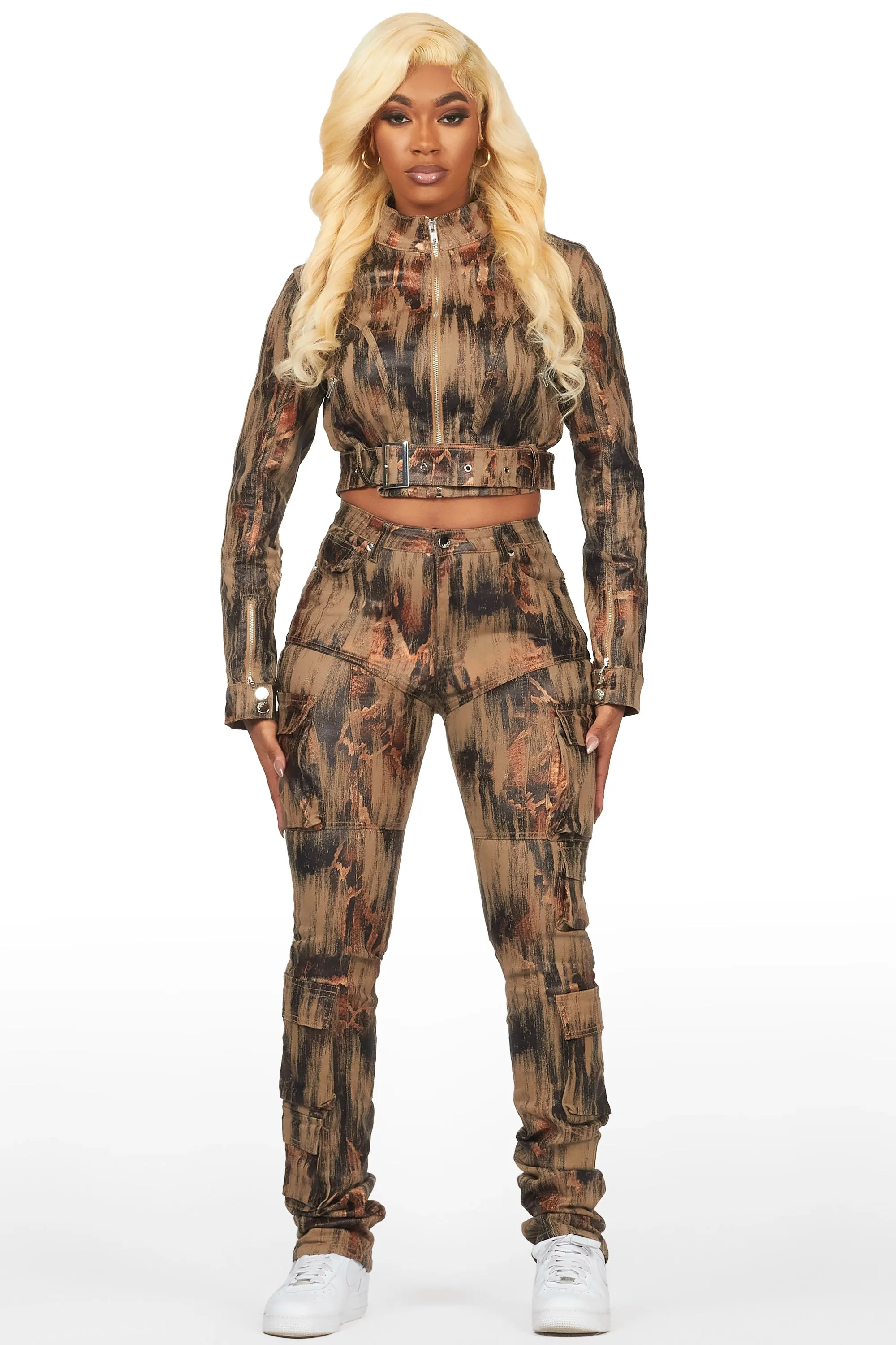 Nakedra Taupe Snakeskin Skinny Stacked PU Pant sold by Rockstar Original