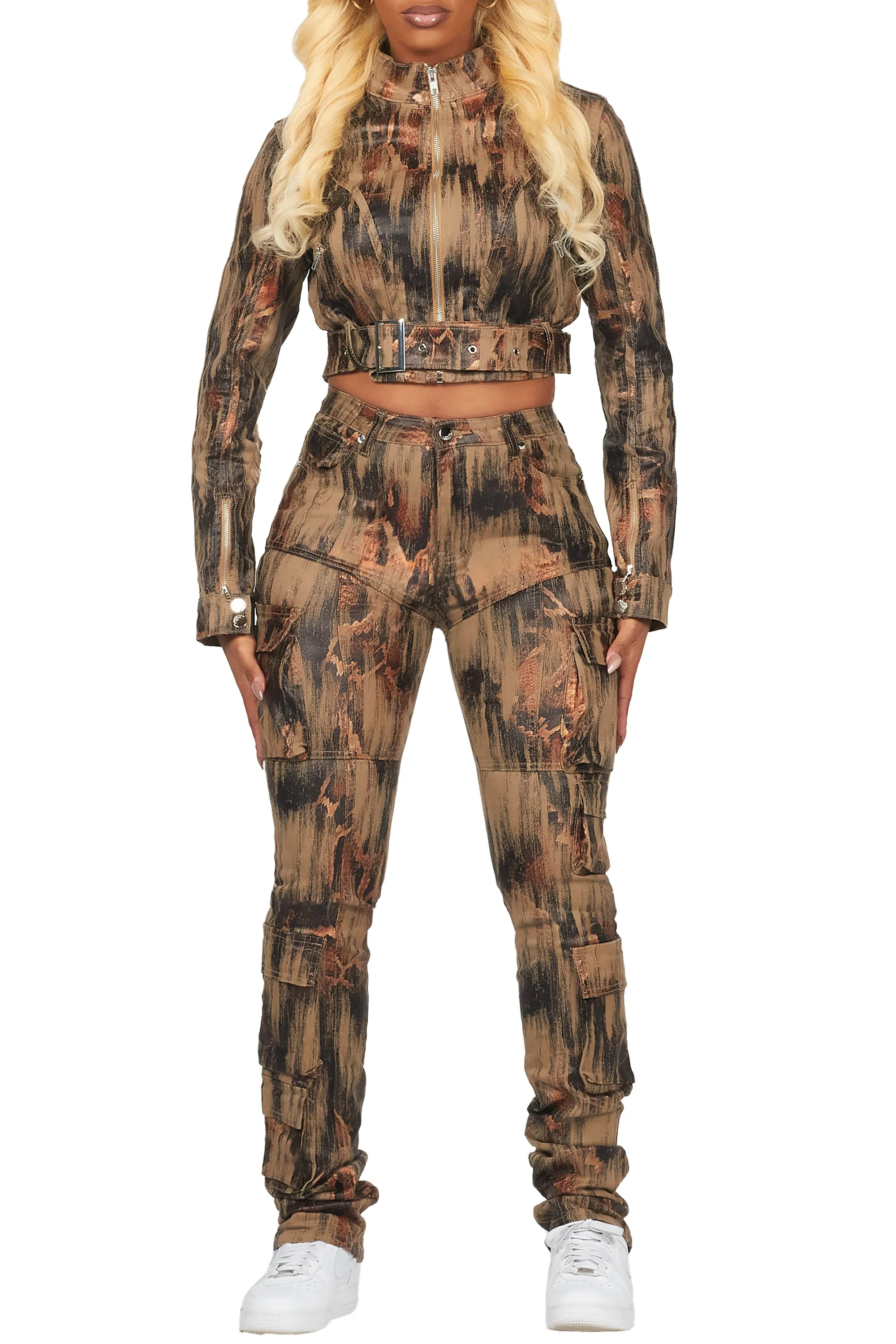 Nakedra Taupe Snakeskin Skinny Stacked PU Pant sold by Rockstar Original product image thumbnail 2