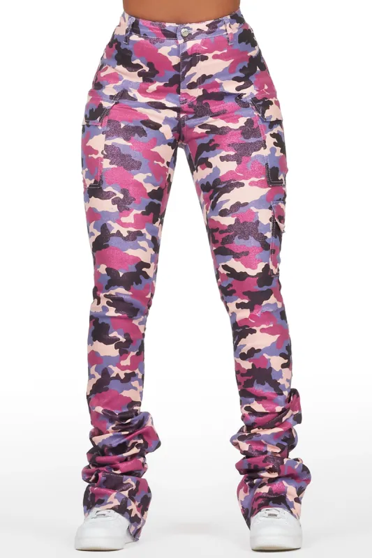 Alaysha Purple Camo Cargo Super Stacked PU Pant sold by Rockstar Original
