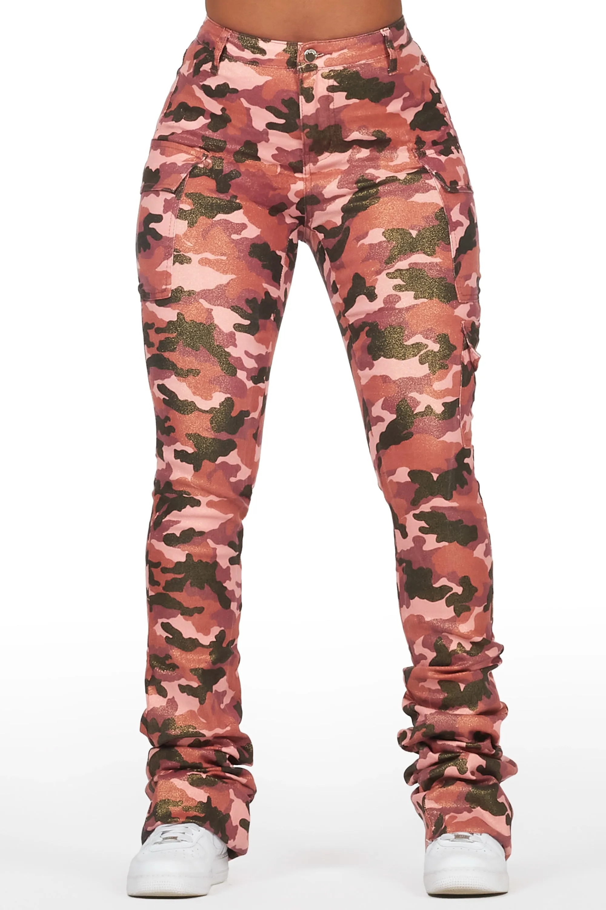 Alaysha Burgundy Camo Cargo Super Stacked PU Pant sold by Rockstar Original