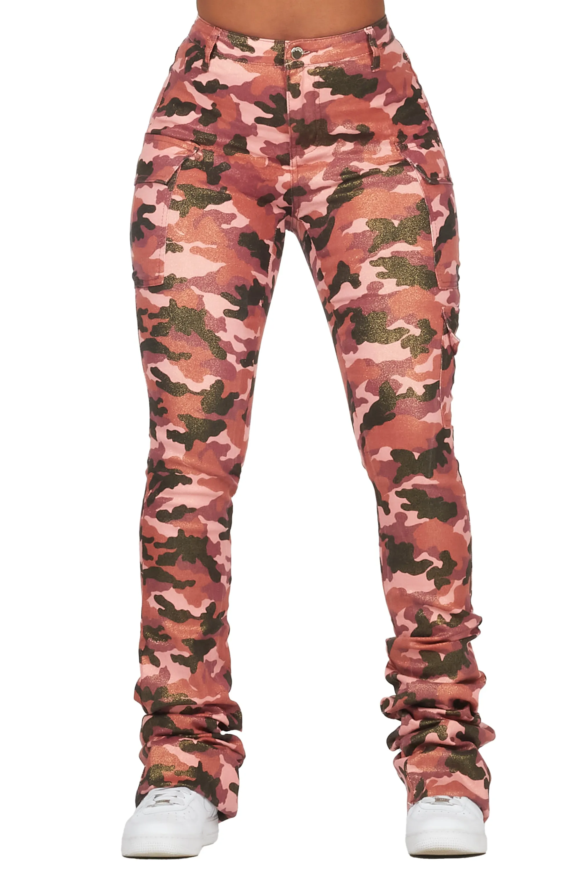 Alaysha Burgundy Camo Cargo Super Stacked PU Pant sold by Rockstar Original product image thumbnail 2