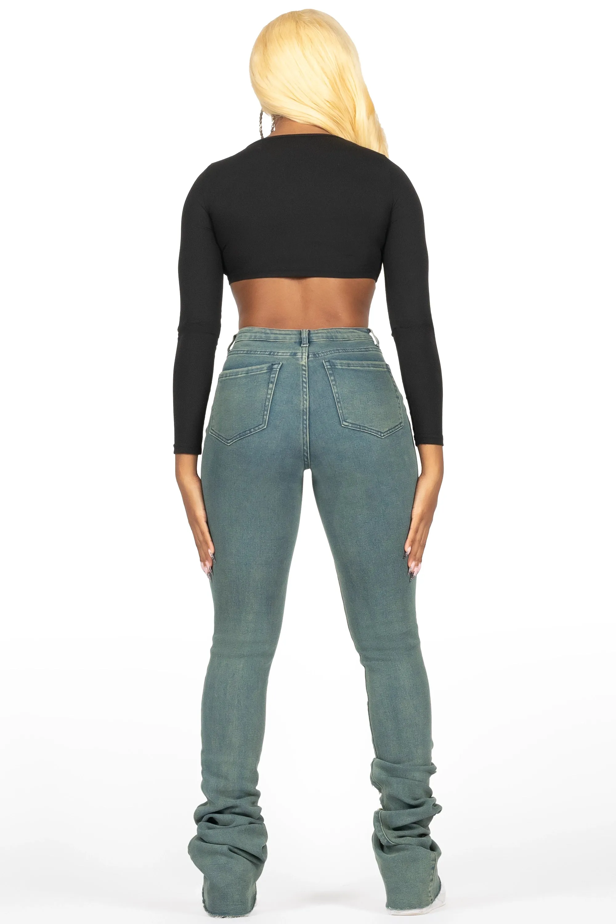 Got A Crush Tinted Dark Wash Distressed Super Stacked Jean sold by Rockstar Original product image thumbnail 5