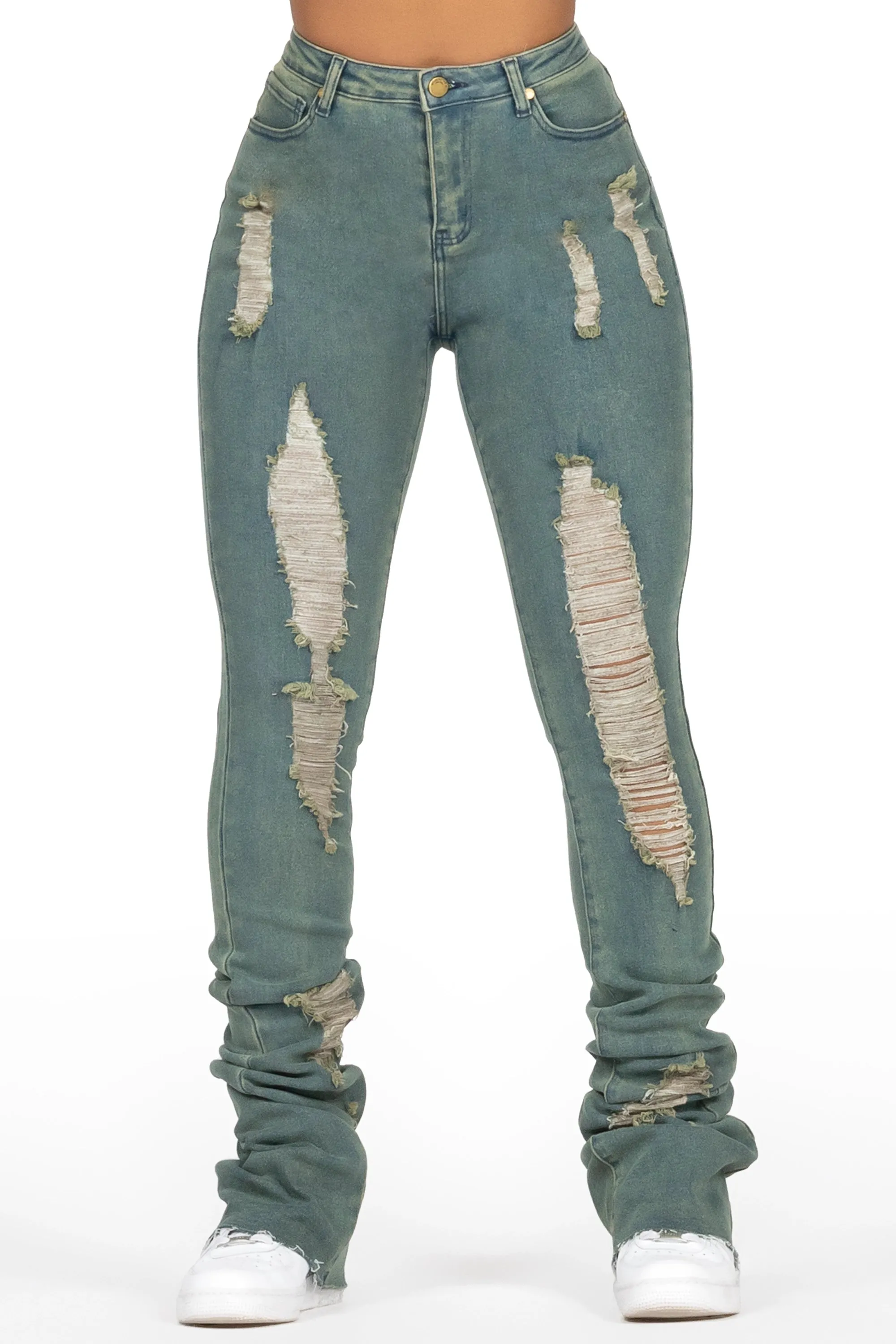 Got A Crush Tinted Dark Wash Distressed Super Stacked Jean sold by Rockstar Original
