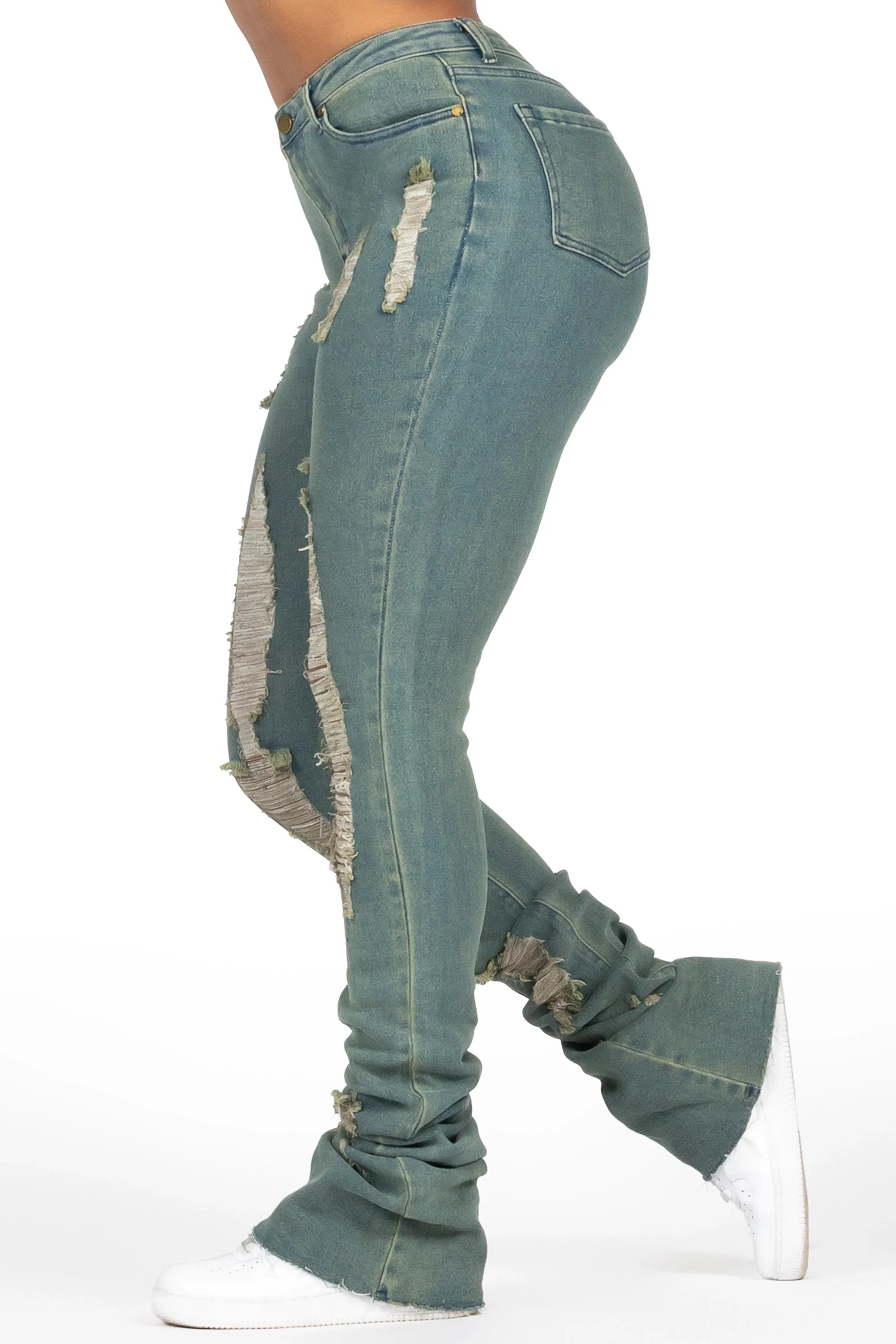 Got A Crush Tinted Dark Wash Distressed Super Stacked Jean sold by Rockstar Original product image thumbnail 3