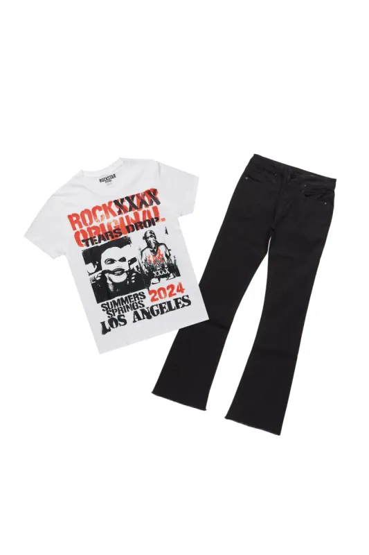 Boys Omer White T-Shirt/Stacked Flare Jean Set sold by Rockstar Original