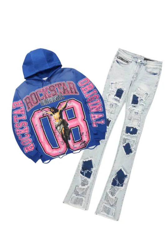 Fields Royal/Light Blue Hoodie/Super Stacked Flare Jean Bundle sold by Rockstar Original