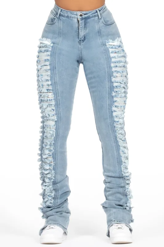Erielle Light Wash Mega Distressed Super Stacked Jean sold by Rockstar Original