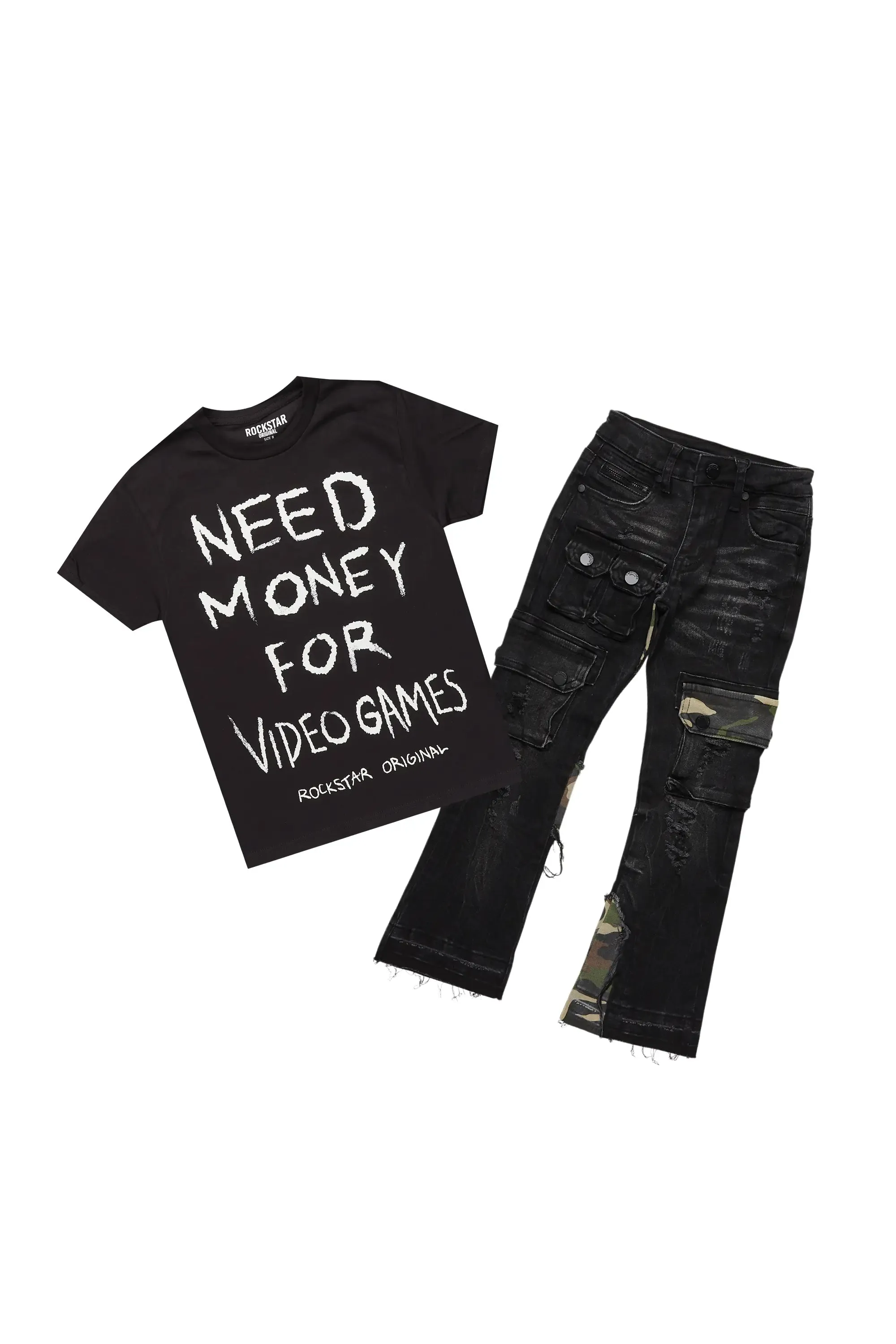 Boys Lambo Black T-Shirt/Stacked Flare Jean Set sold by Rockstar Original