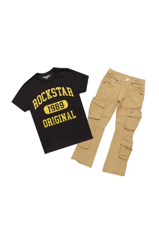 Boys Embers Black/Yellow T-Shirt/Stacked Flare Jean Set sold by Rockstar Original