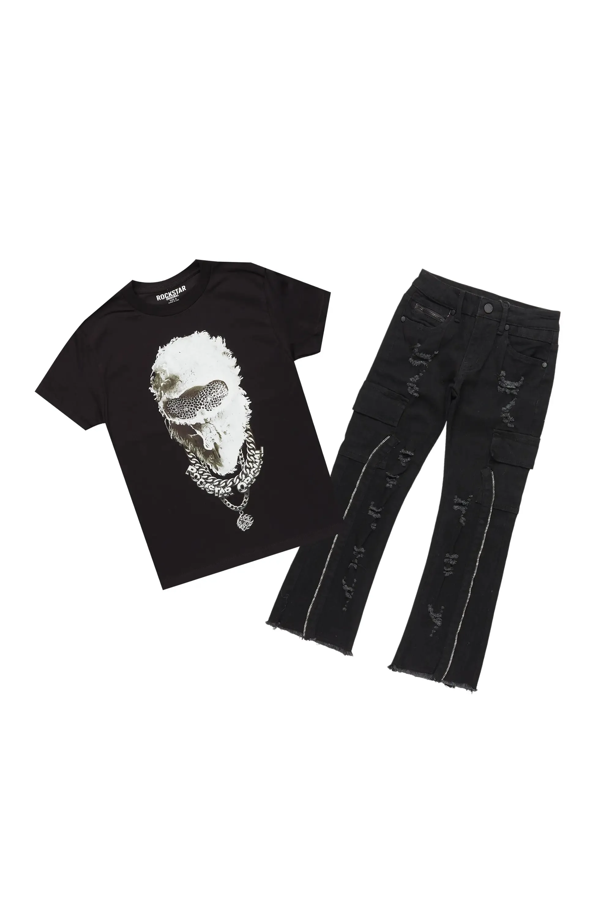 Boys Ponce Black T-Shirt/Stacked Flare Jean Set sold by Rockstar Original