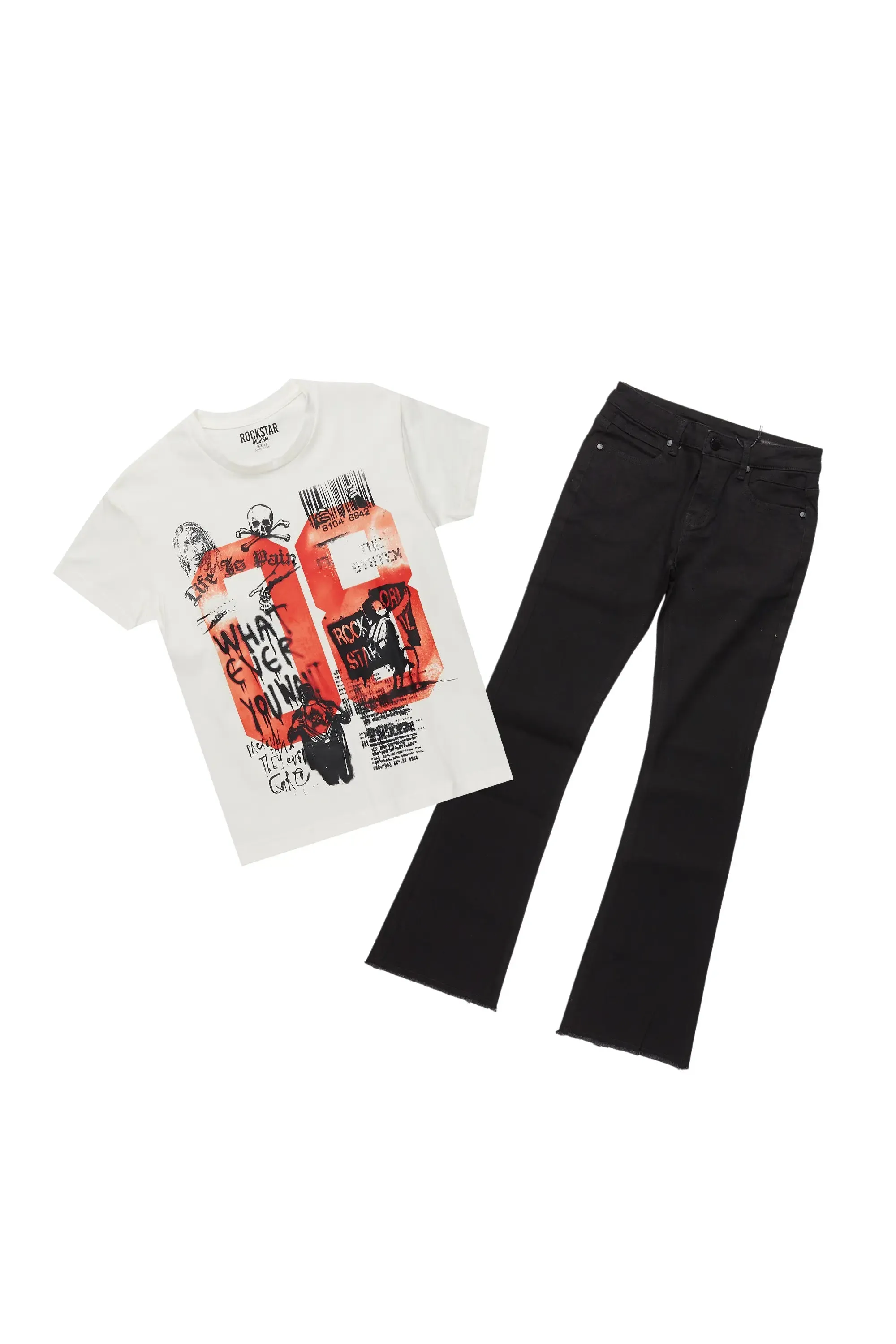 Boys Beau White T-Shirt/Stacked Flare Jean Set sold by Rockstar Original