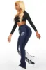 Kendra Navy Fringe Stacked Flare Track Pant sold by Rockstar Original