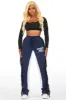 Kendra Navy Fringe Stacked Flare Track Pant sold by Rockstar Original