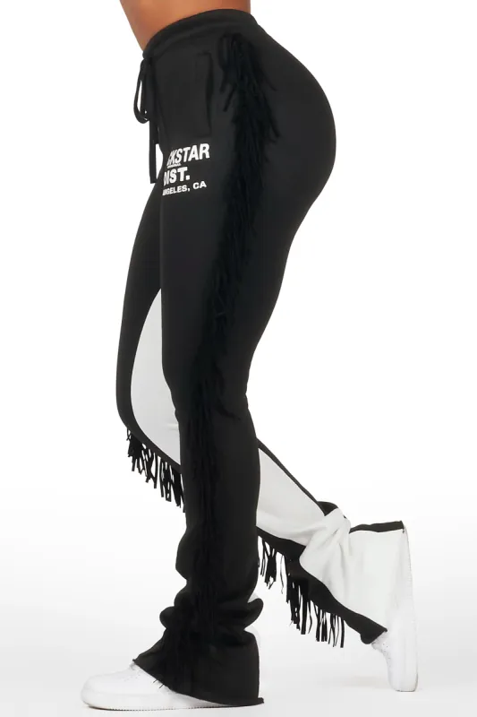 Kendra Black Fringe Stacked Flare Track Pant sold by Rockstar Original