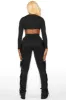 Kendra Black Fringe Stacked Flare Track Pant sold by Rockstar Original