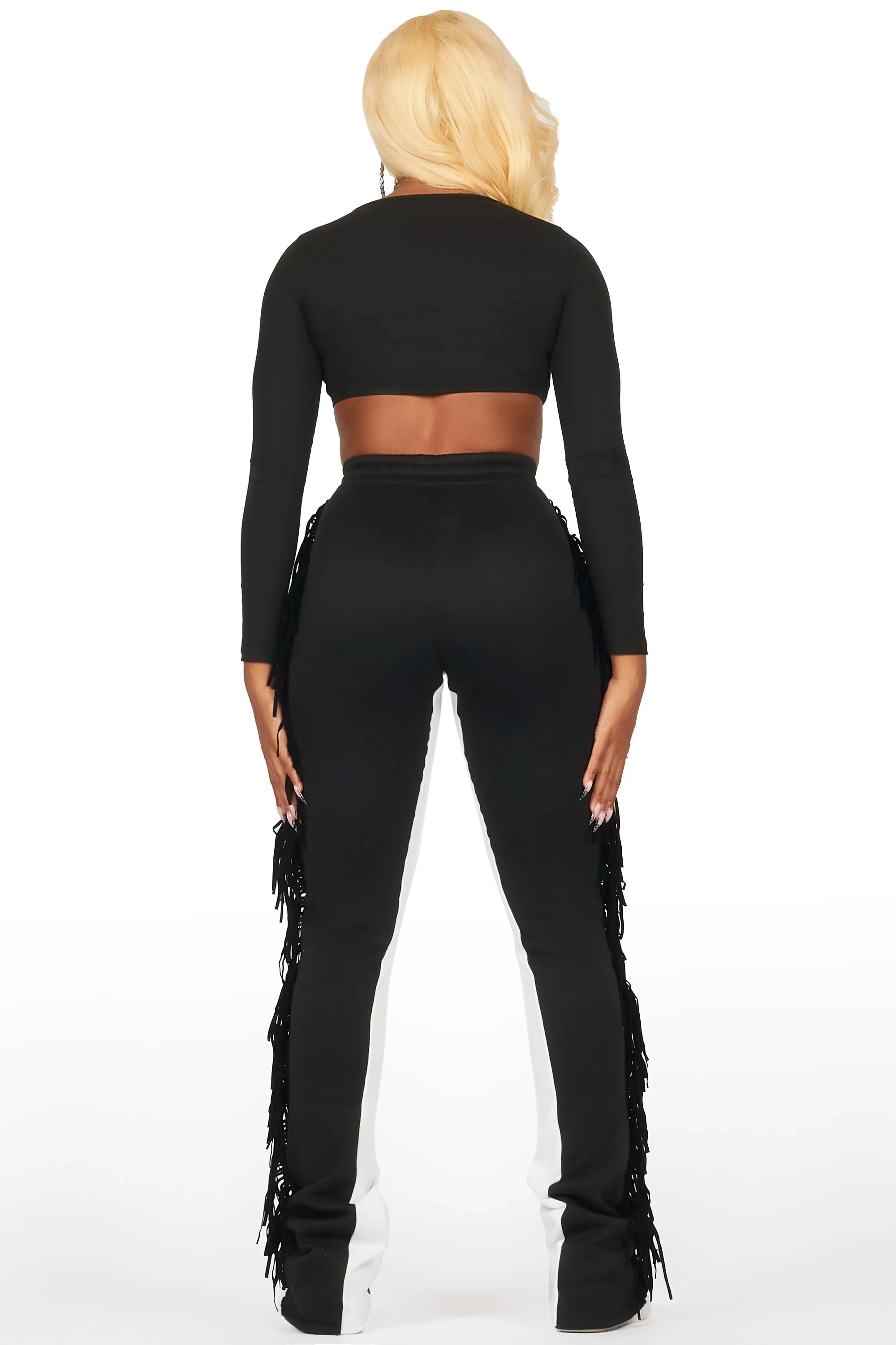 Kendra Black Fringe Stacked Flare Track Pant sold by Rockstar Original product image thumbnail 5