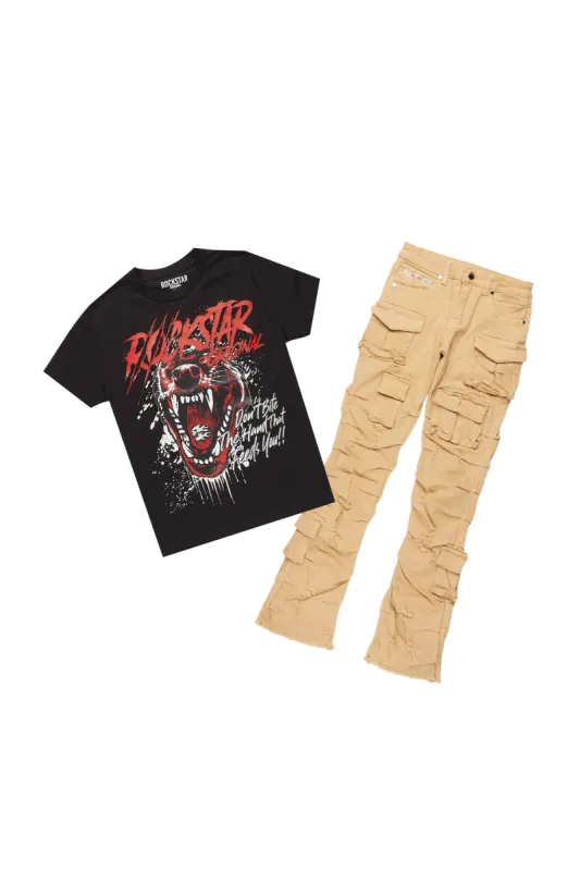 Boys Griff Black T-Shirt/Stacked Flare Jean Set sold by Rockstar Original