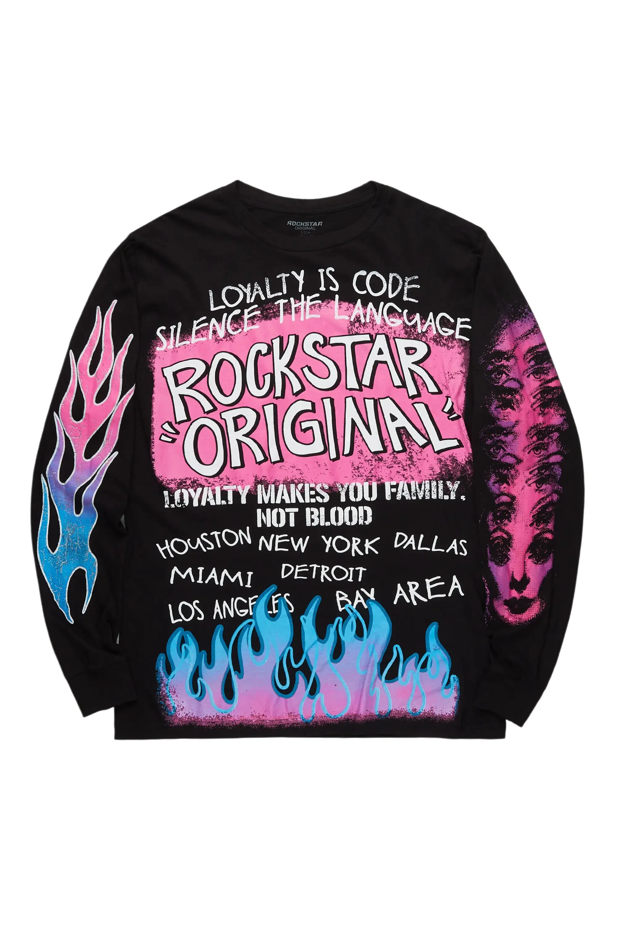 Beno Black/Pink Long Sleeve Distressed Graphic T-Shirt sold by Rockstar Original