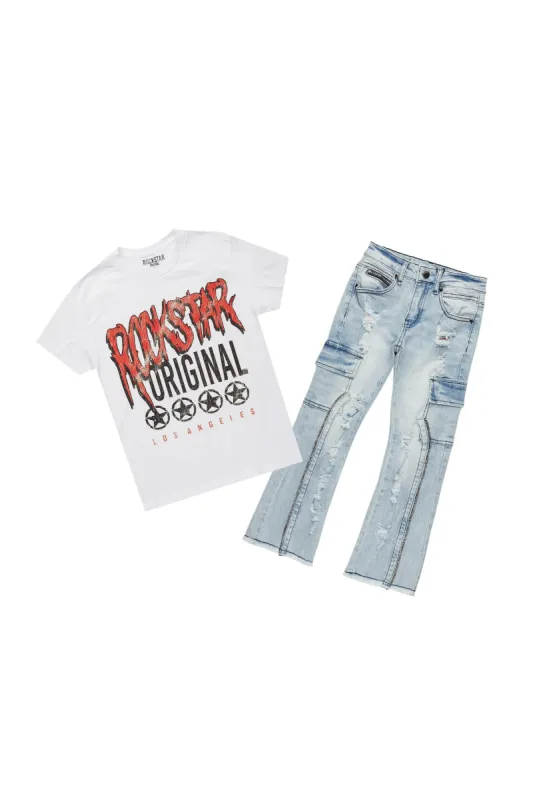 Boys Wizzurd White/Red T-Shirt/Stacked Flare Jean Set sold by Rockstar Original