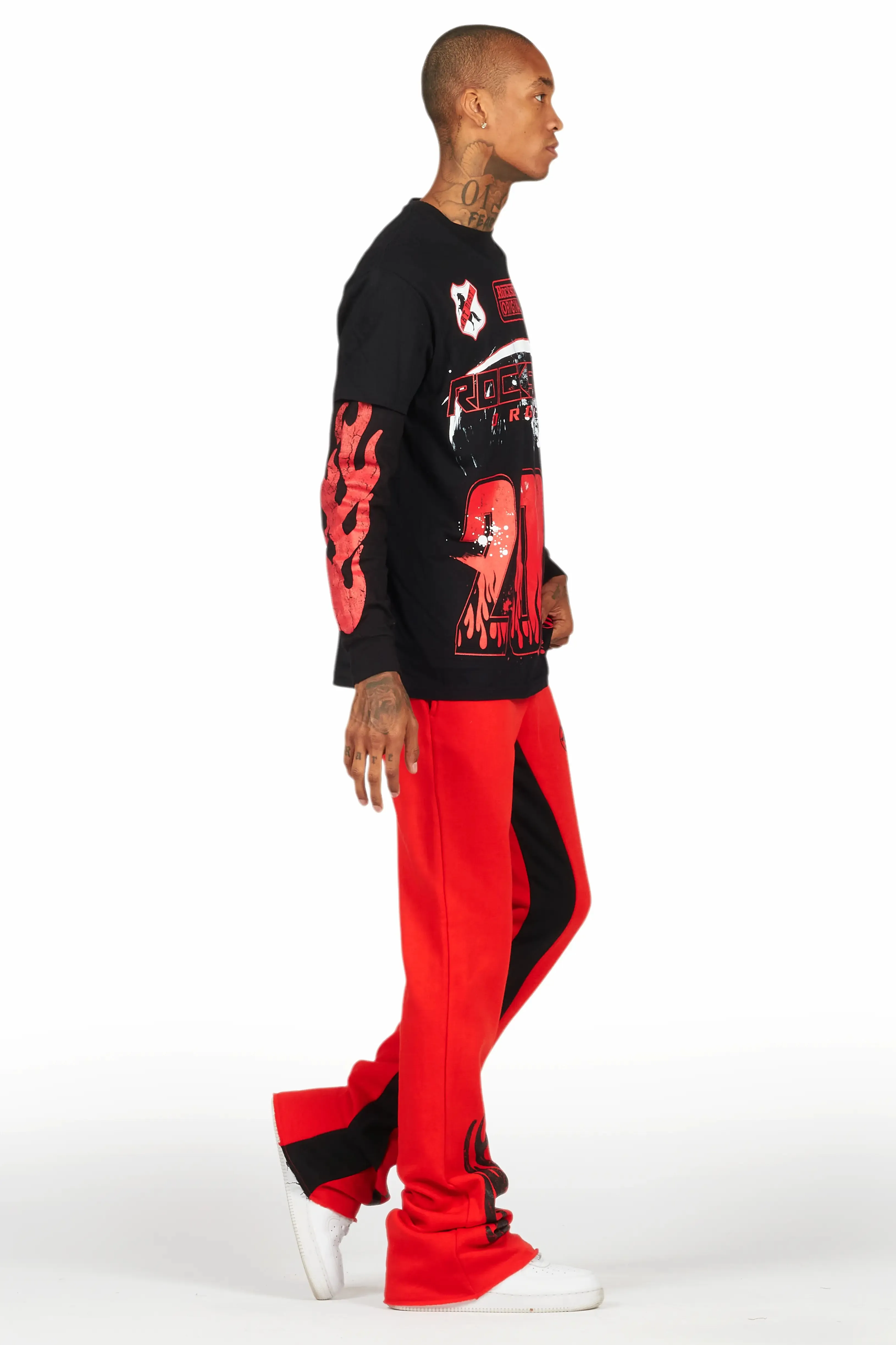 Amos Black/Red Double Layer T-Shirt/Stacked Baggy Pant Set sold by Rockstar Original product image thumbnail 3