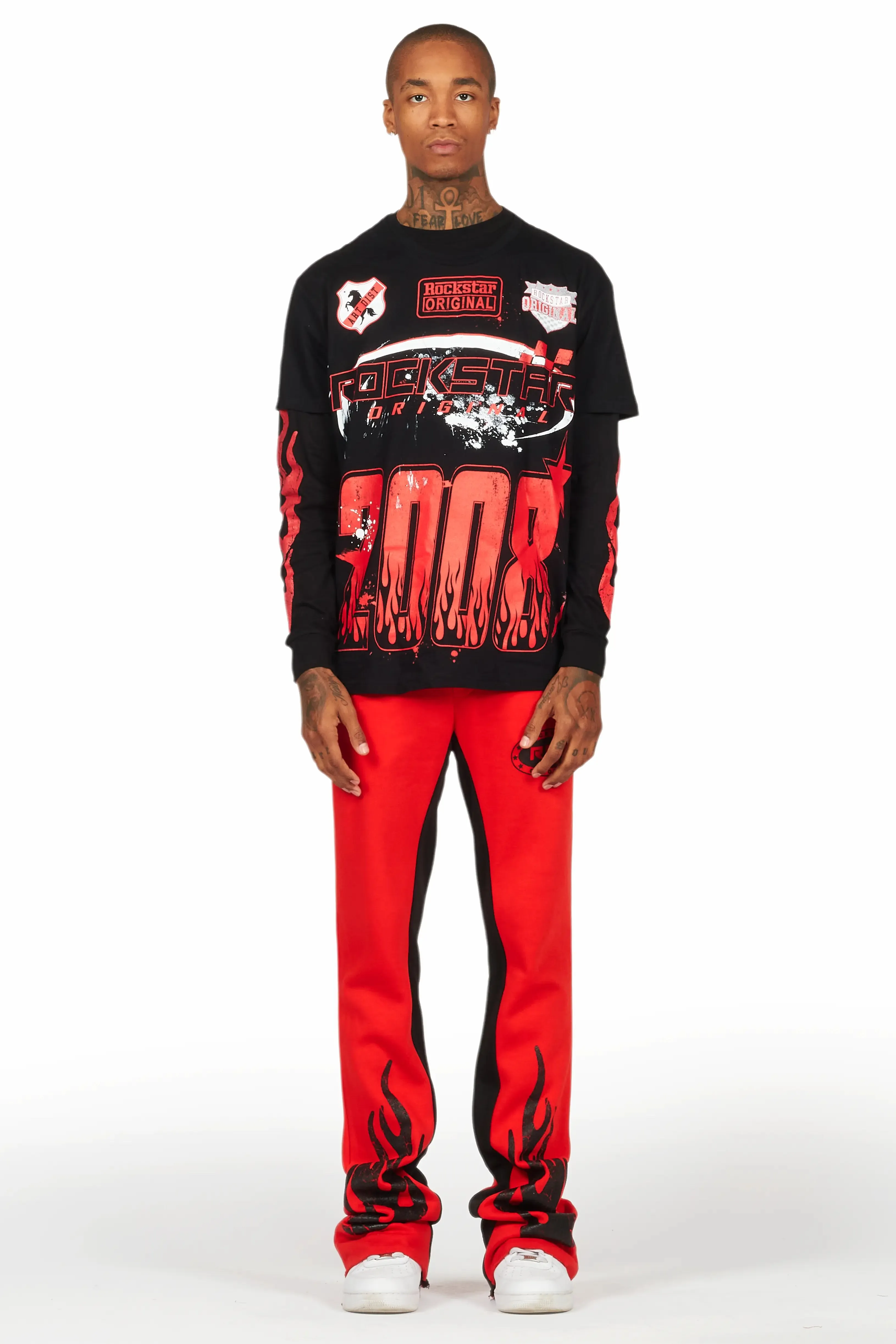 Amos Black/Red Double Layer T-Shirt/Stacked Baggy Pant Set sold by Rockstar Original product image thumbnail 2