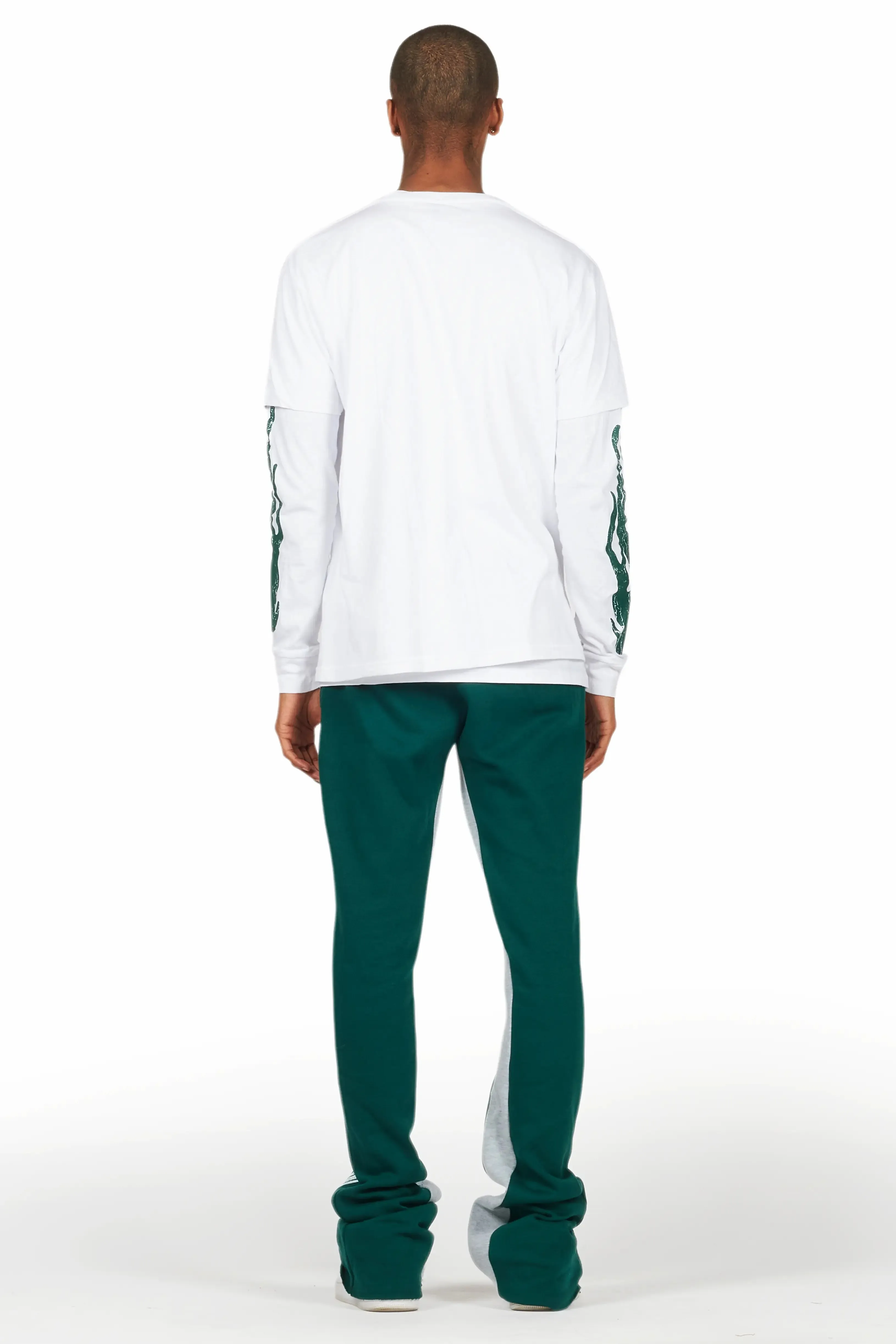 Amos White/Green Double Layer T-Shirt/Stacked Baggy Pant Set sold by Rockstar Original product image thumbnail 4